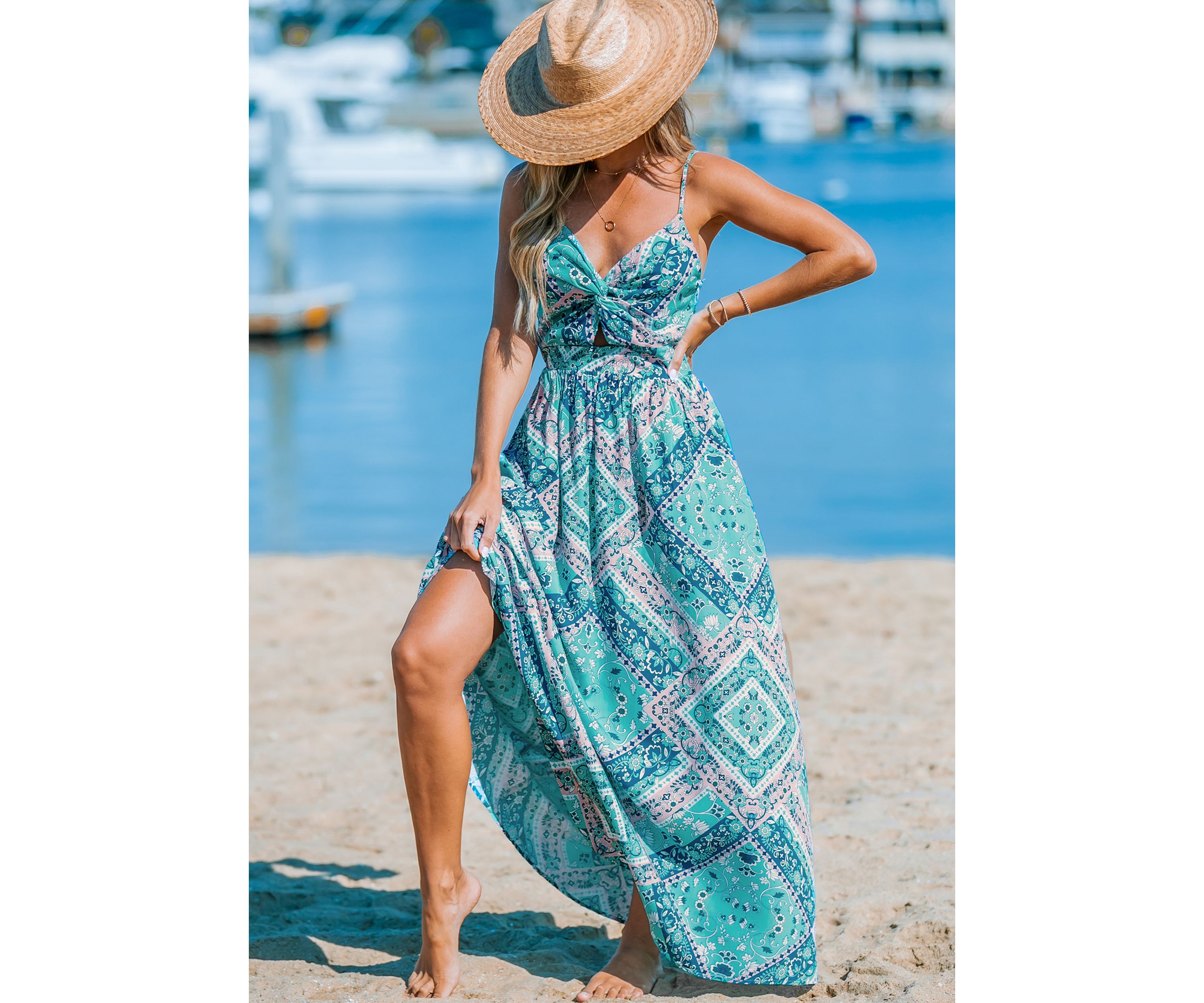 Womens Patchwork Print Wrap Front Dress 