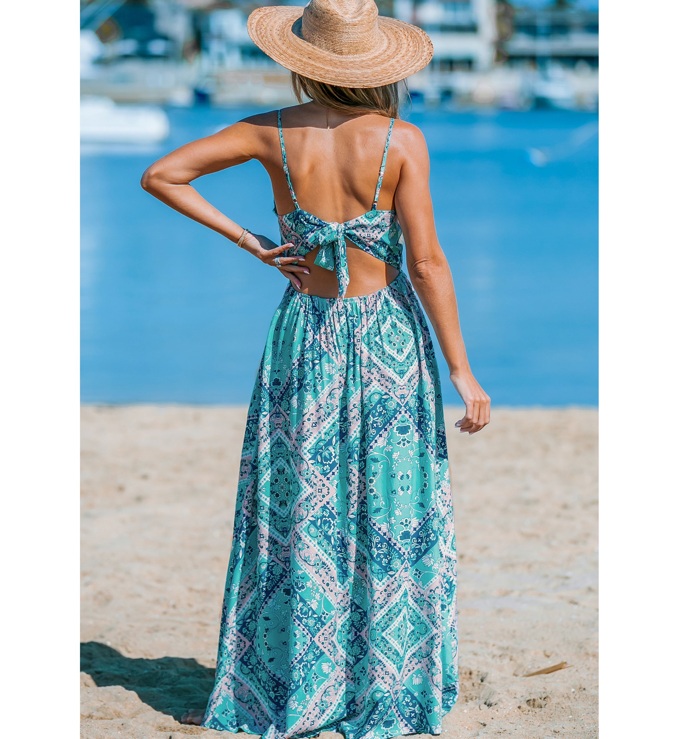 Womens Patchwork Print Wrap Front Dress 