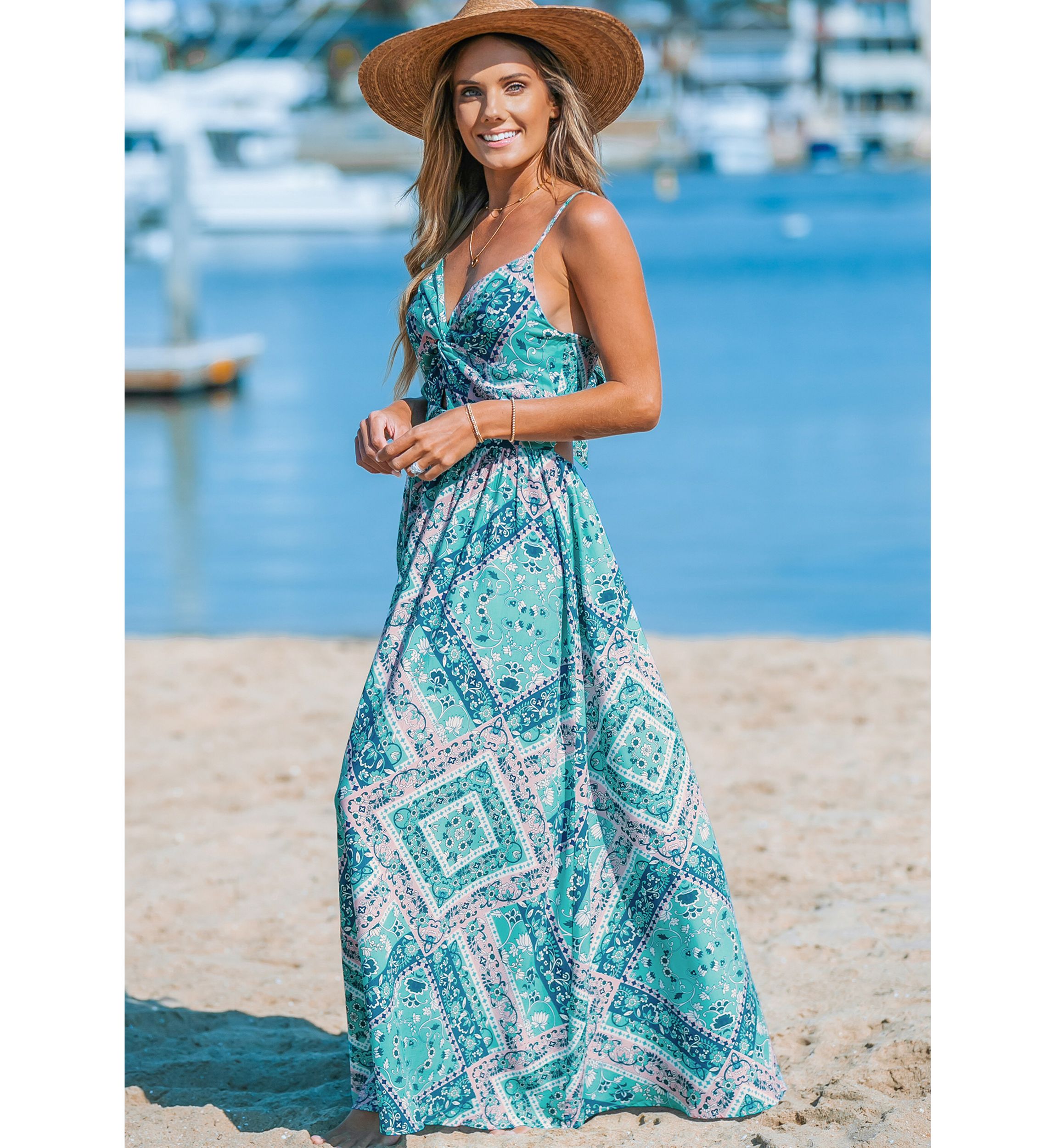 Womens Patchwork Print Wrap Front Dress 