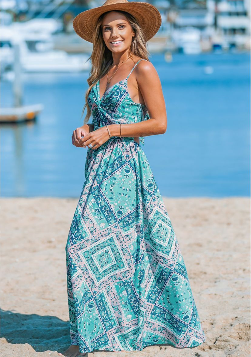 Womens Patchwork Print Wrap Front Dress 