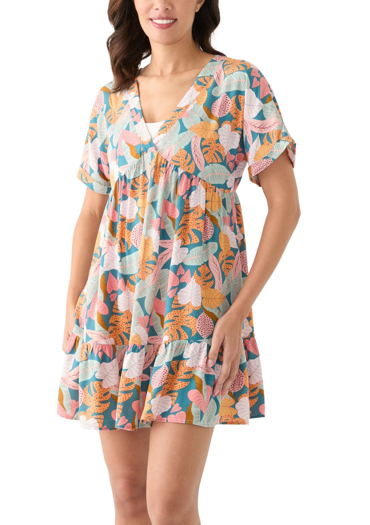 Womens Soft Tropics Printed Ruffle Hem Dress