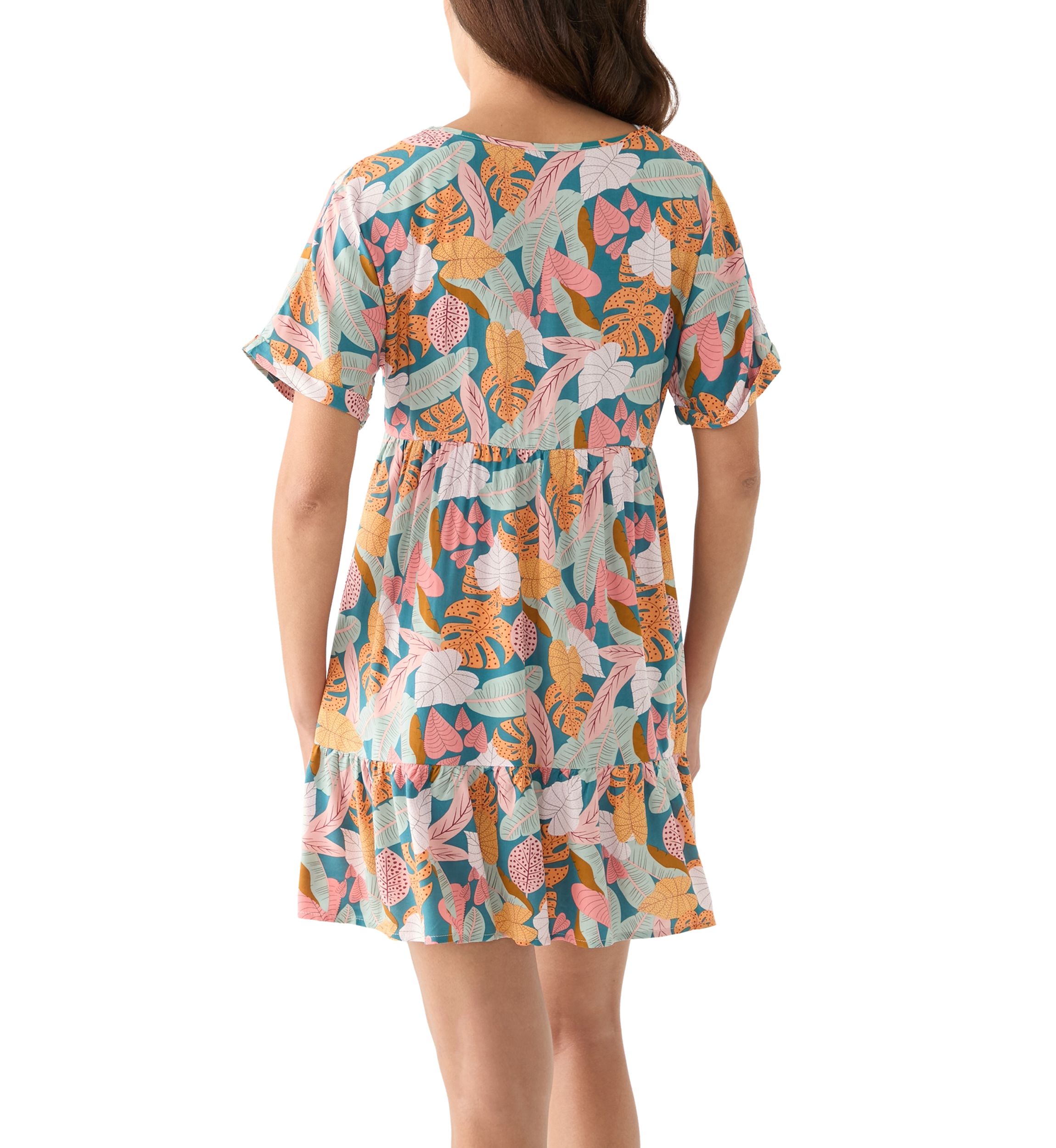 Womens Soft Tropics Printed Ruffle Hem Dress