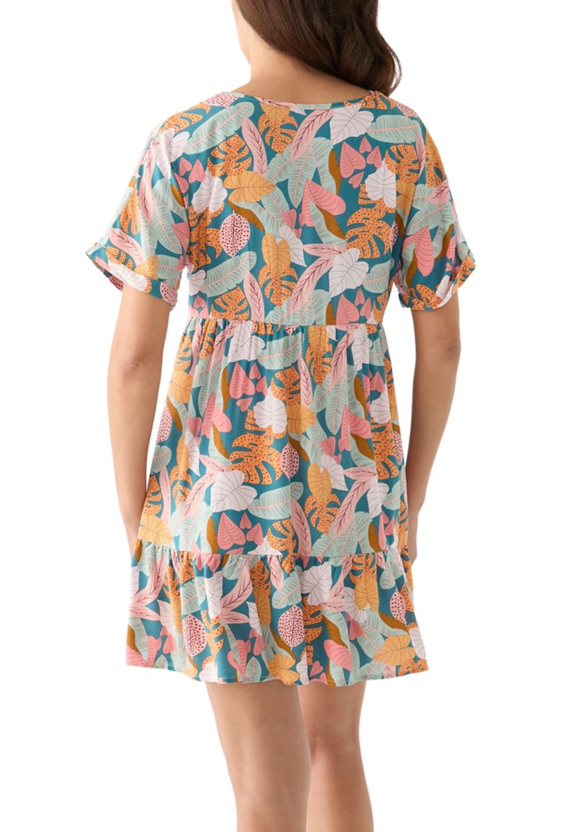 Womens Soft Tropics Printed Ruffle Hem Dress