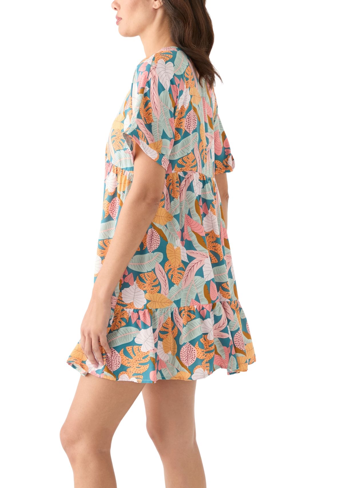 Womens Soft Tropics Printed Ruffle Hem Dress