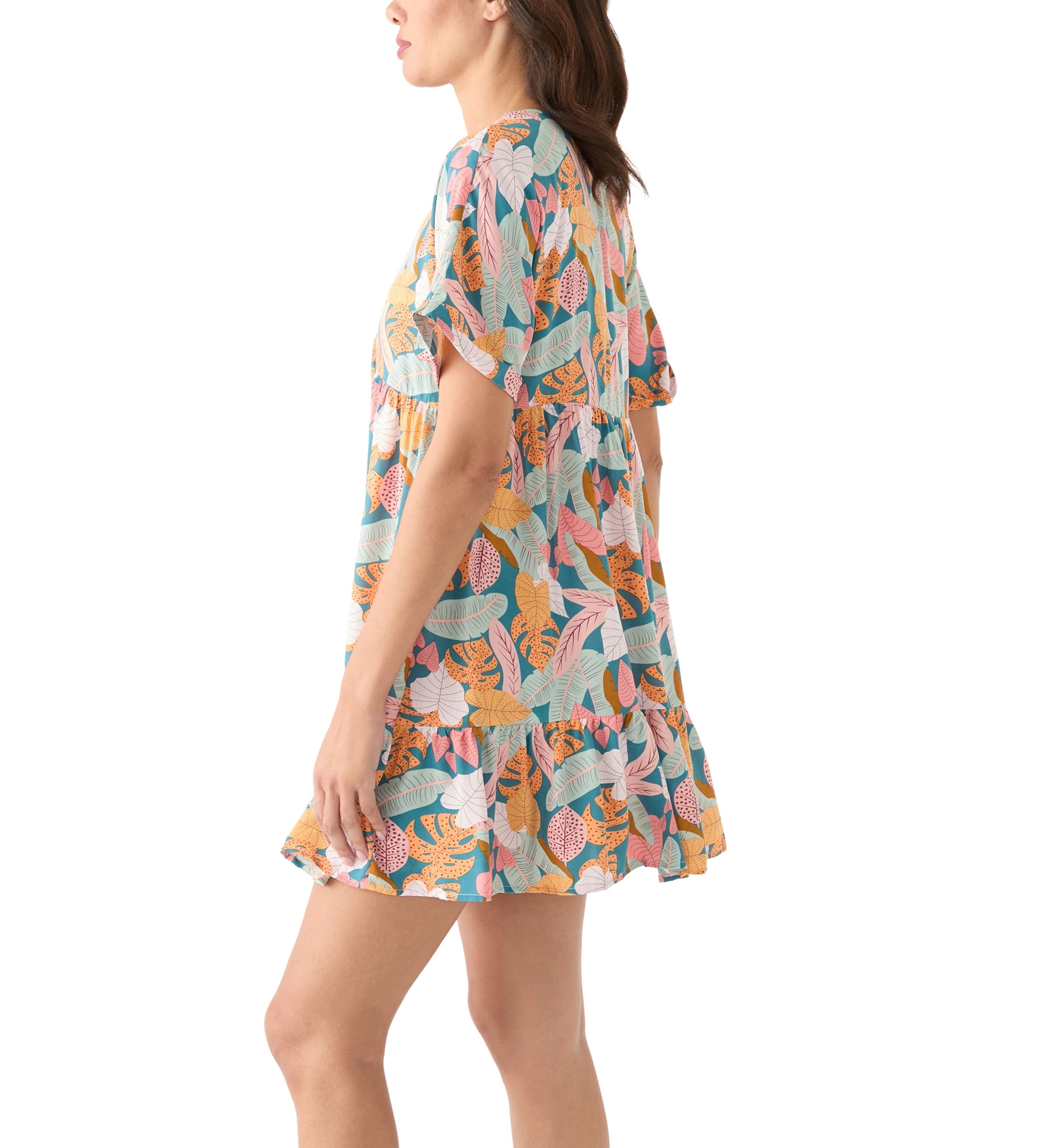 Womens Soft Tropics Printed Ruffle Hem Dress