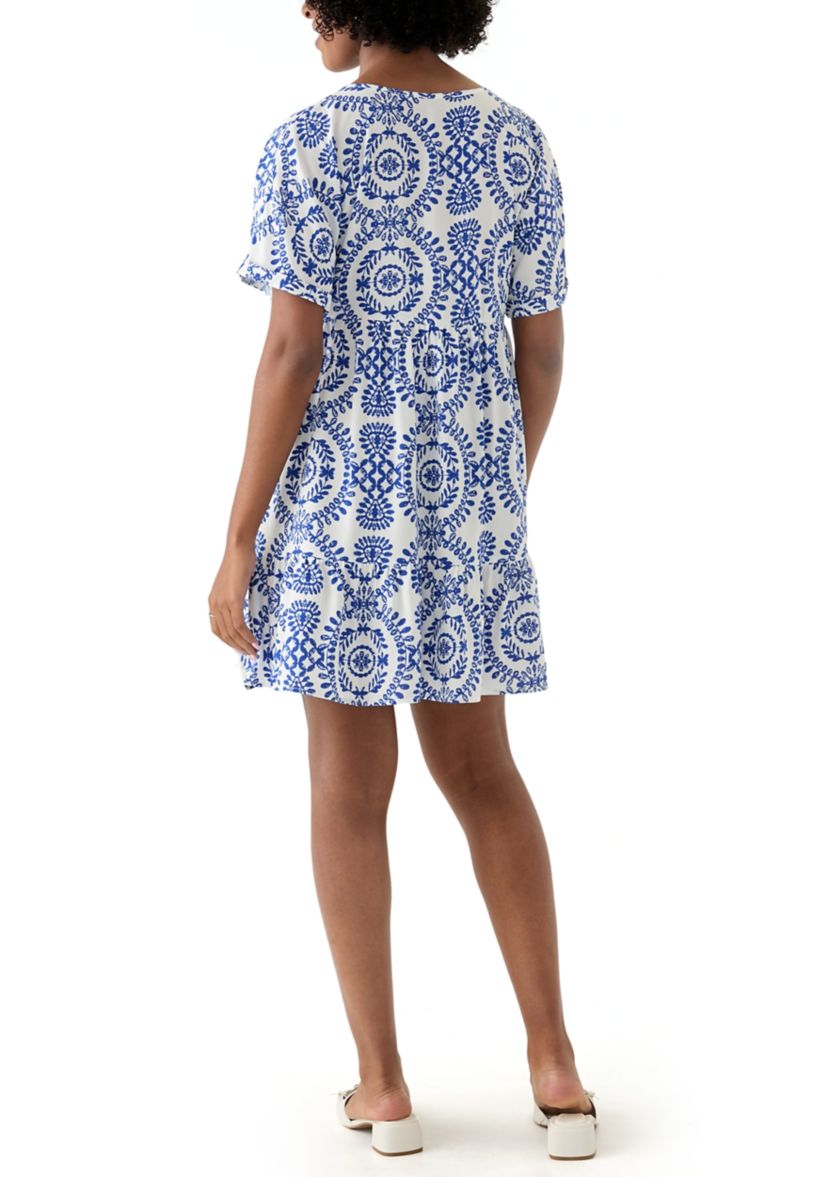 Womens Medallion Printed V-Neck Dress