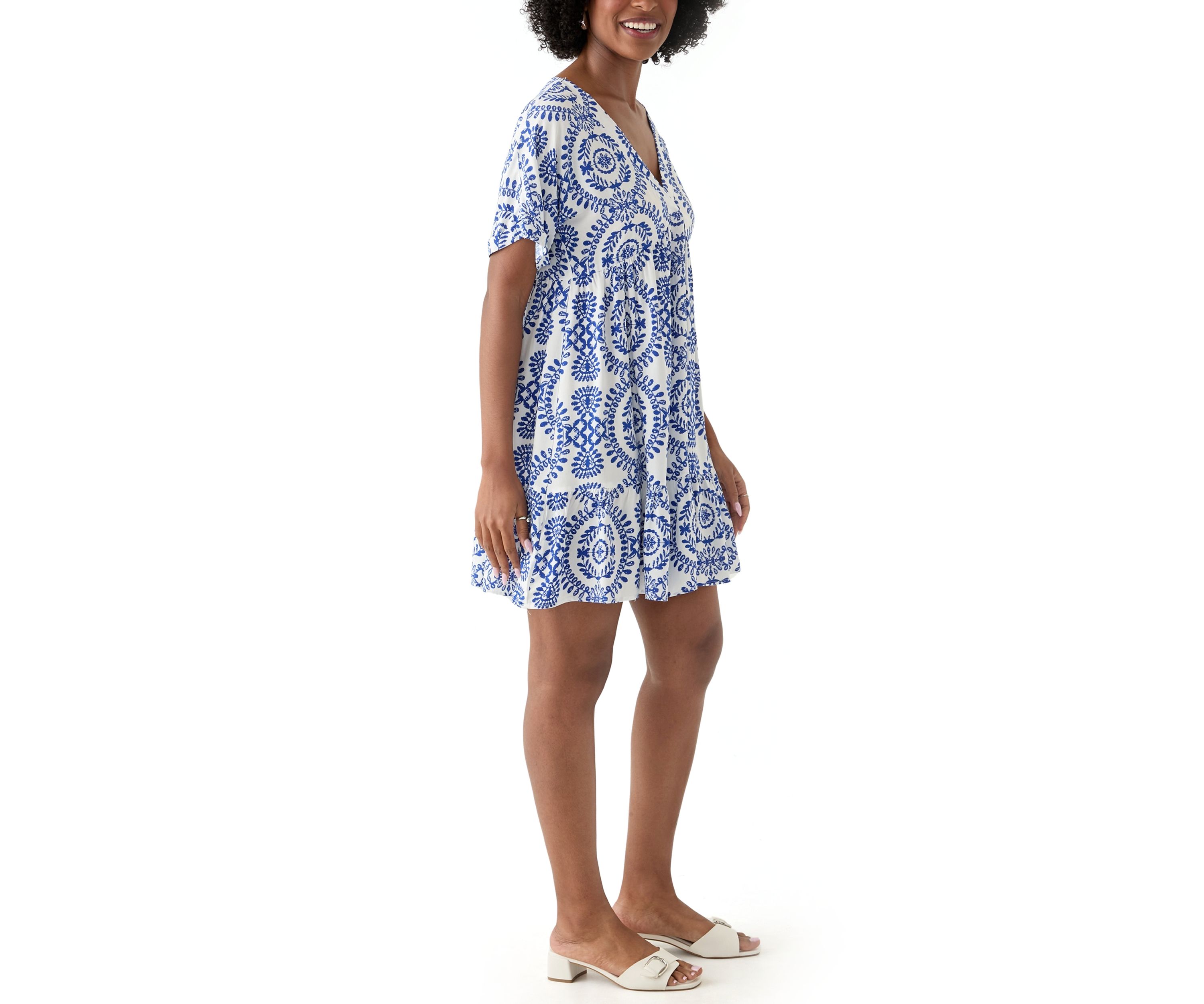 Womens Medallion Printed V-Neck Dress