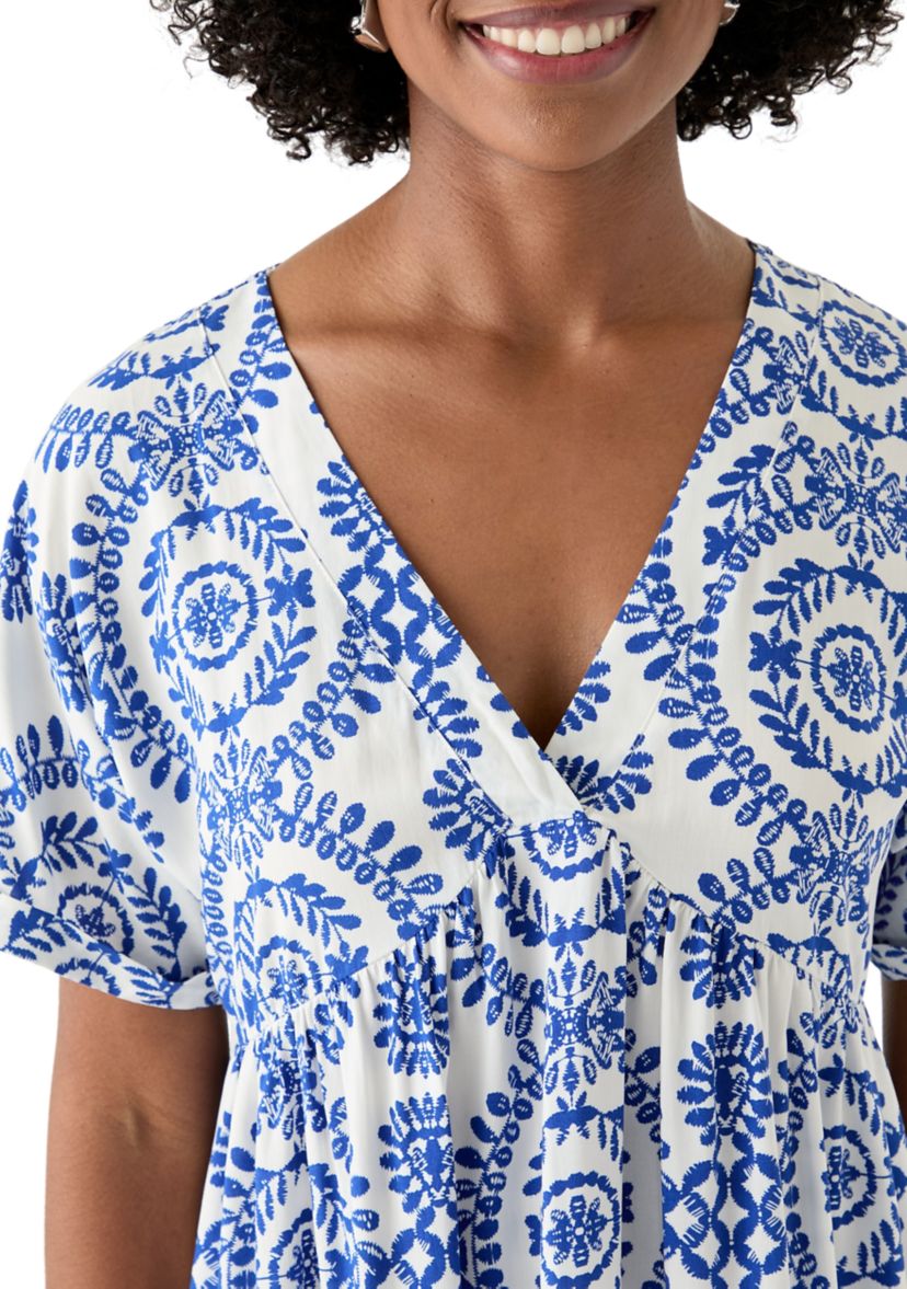 Womens Medallion Printed V-Neck Dress