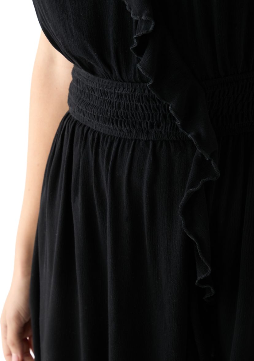 Womens Sleeveless Ruffle Smocked Coverup Dress