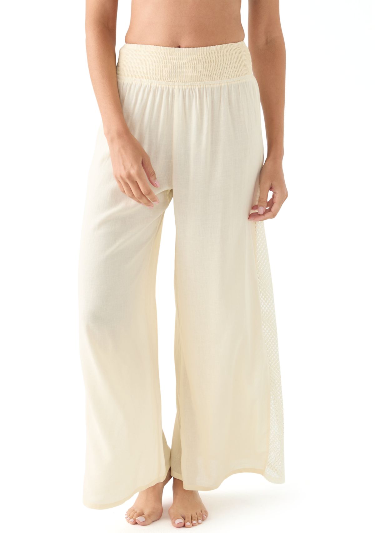 Womens Elastic Waist Wide Leg Pants