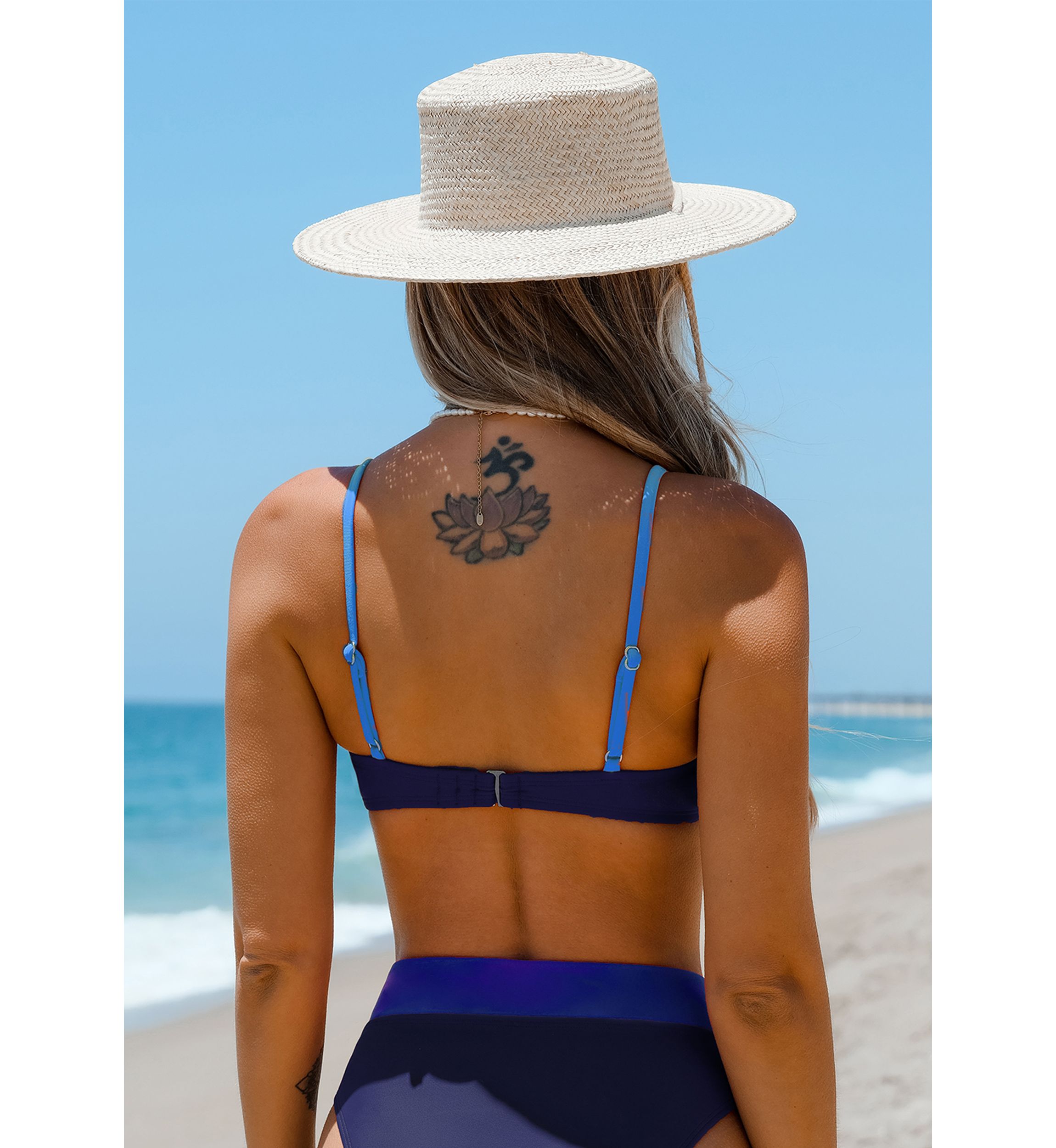 Color Block Underwire Off the Shoulder Swim Bra Top 