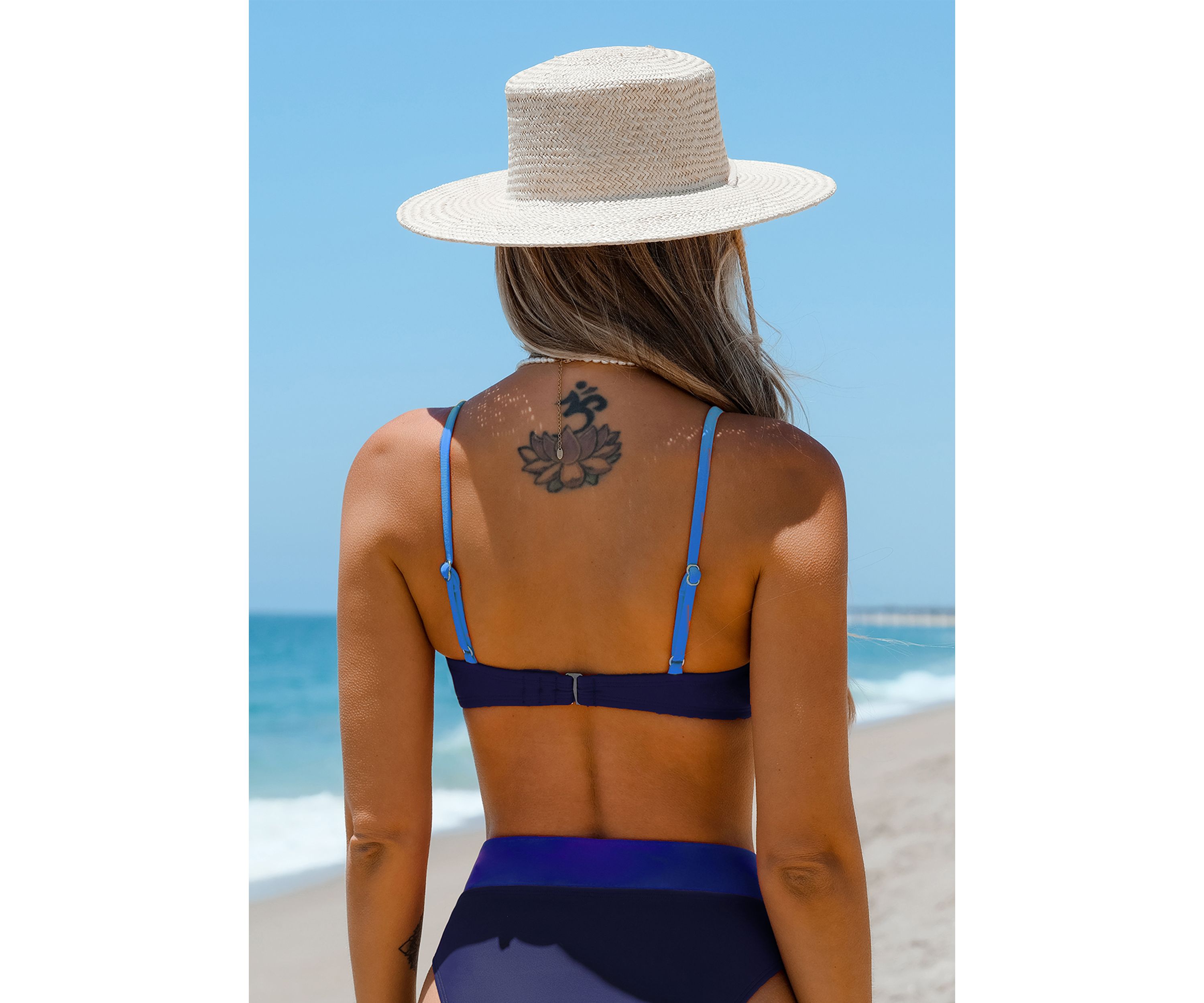 Color Block Underwire Off the Shoulder Swim Bra Top 