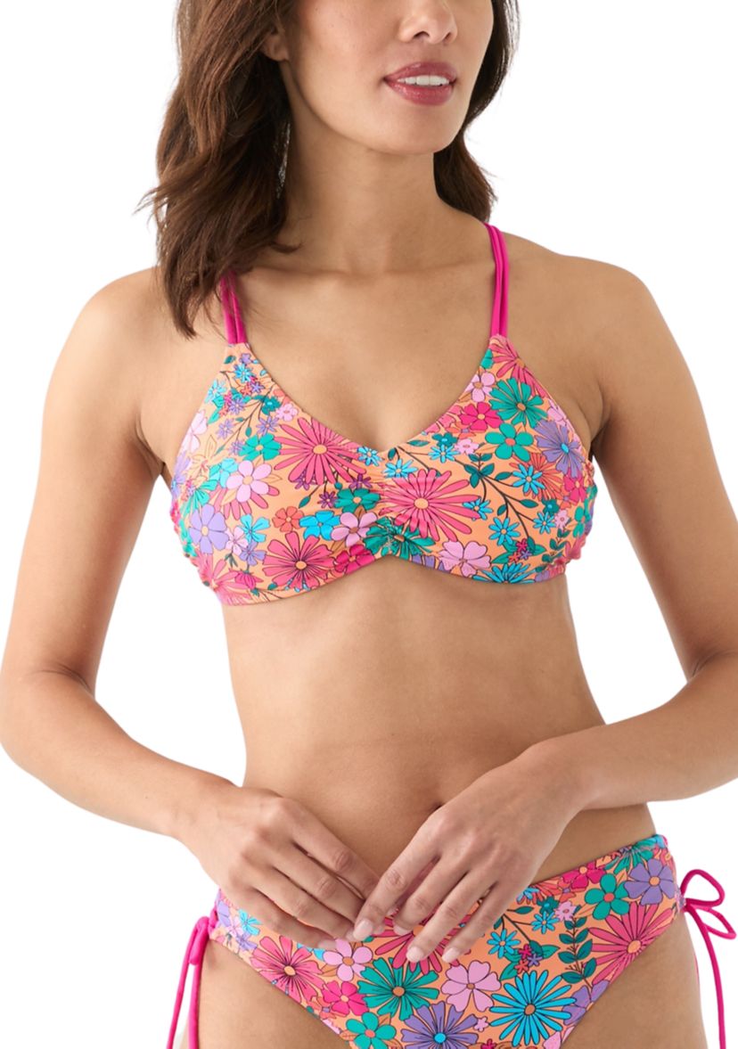 Bright Floral Scrunched Swim Top 