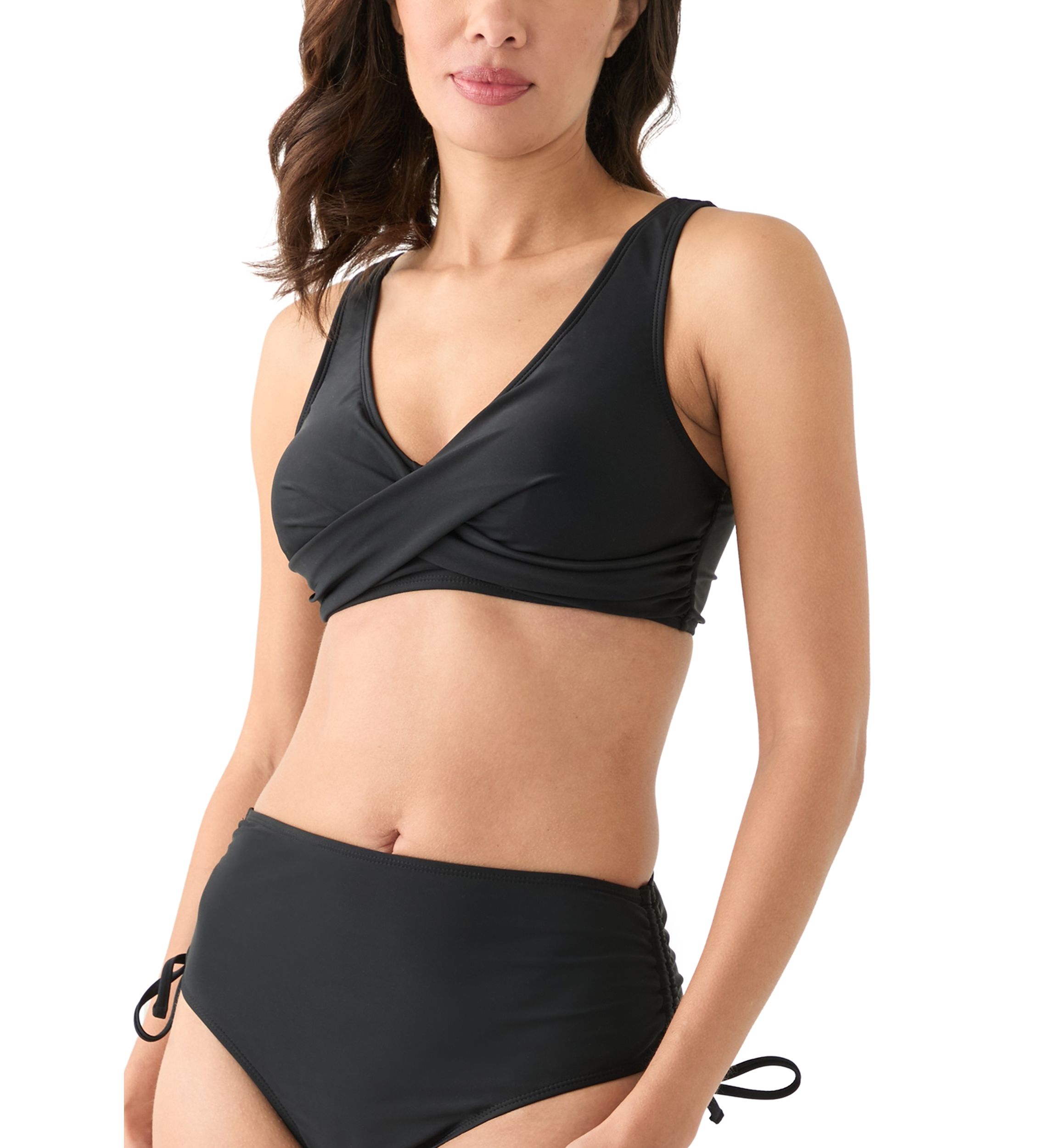 Womens Solid Wrap Front Bikini Swim Top