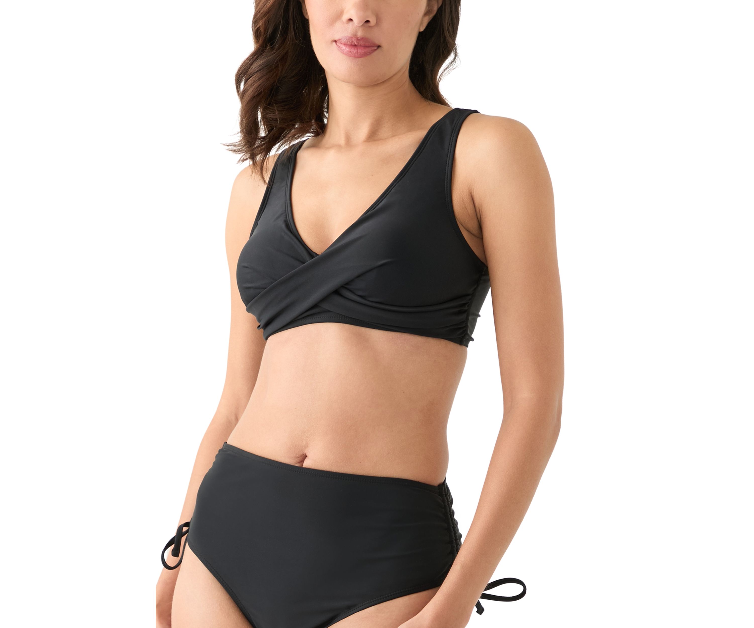 Womens Solid Wrap Front Bikini Swim Top