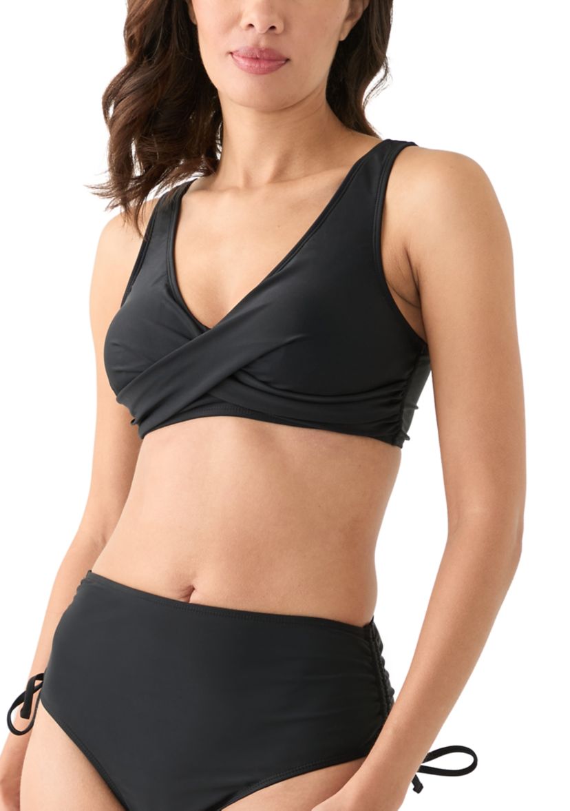 Womens Solid Wrap Front Bikini Swim Top