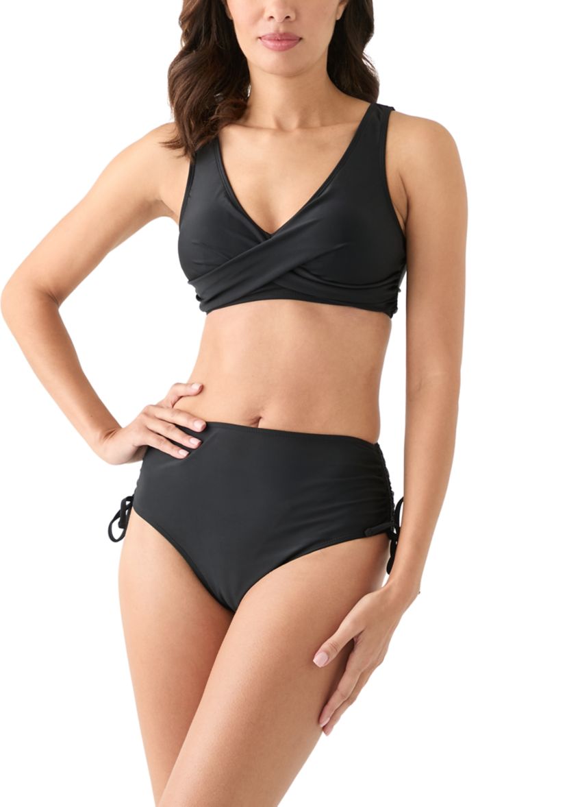 Womens Solid Wrap Front Bikini Swim Top