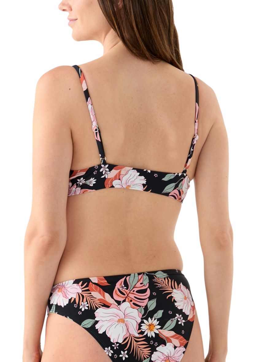 Floral Tie Front Bikini Swim Top