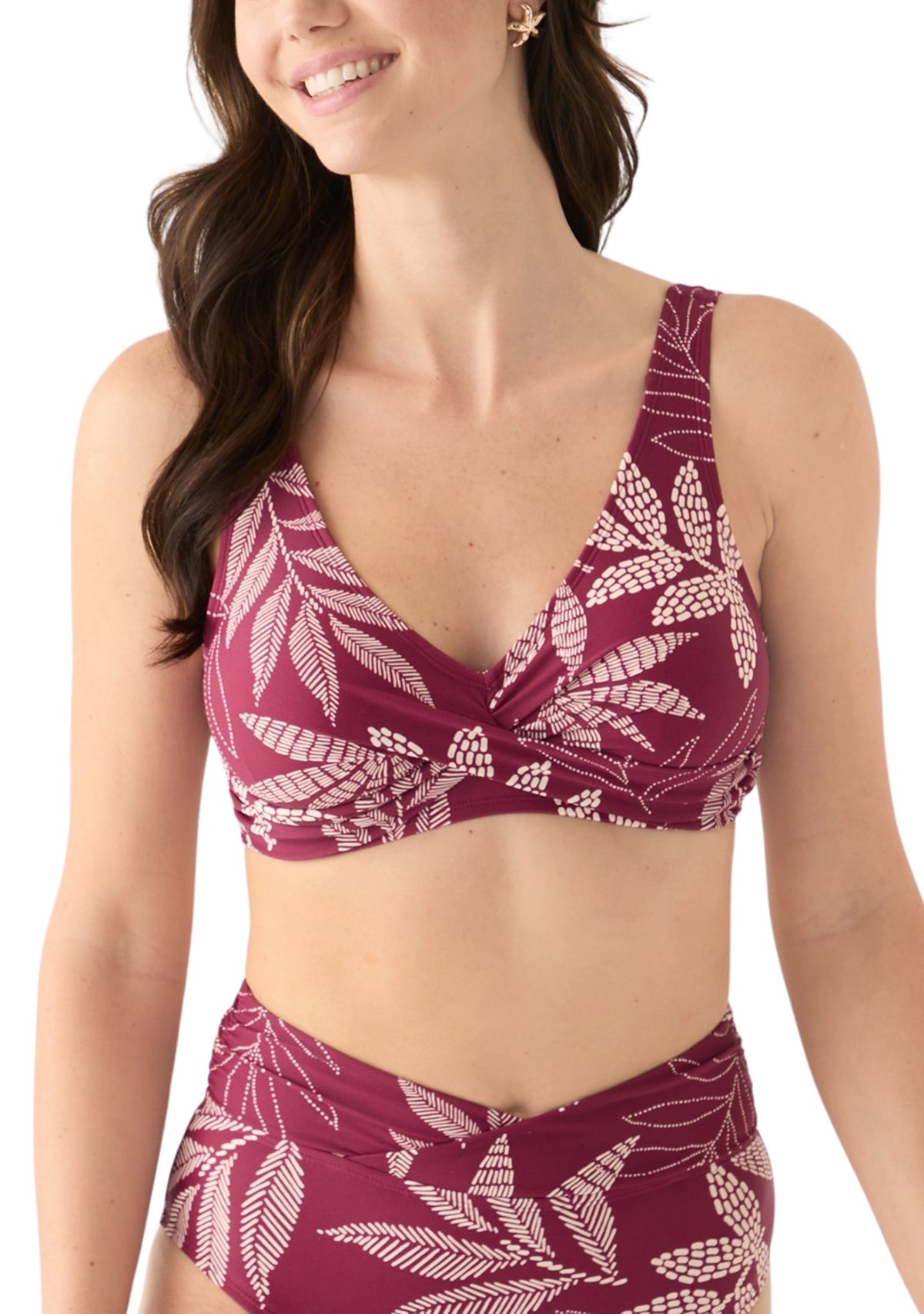 Dotted Leaves Printed Swim Top 