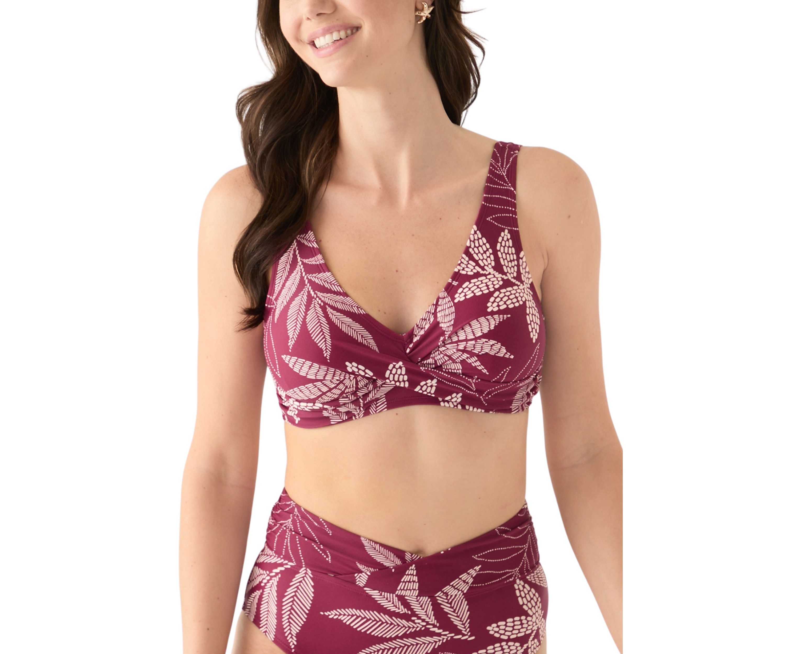 Dotted Leaves Printed Swim Top 