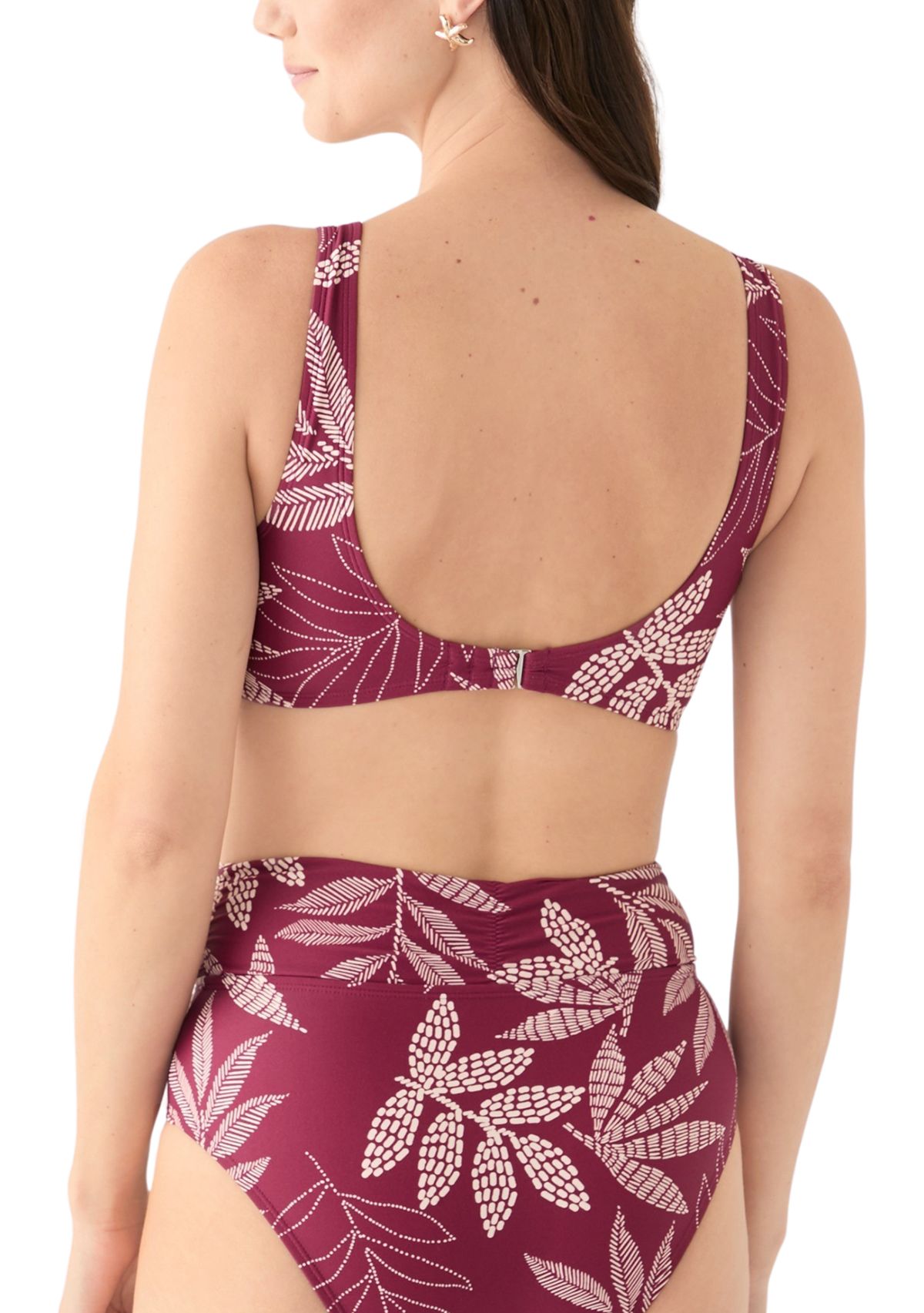 Dotted Leaves Printed Swim Top 