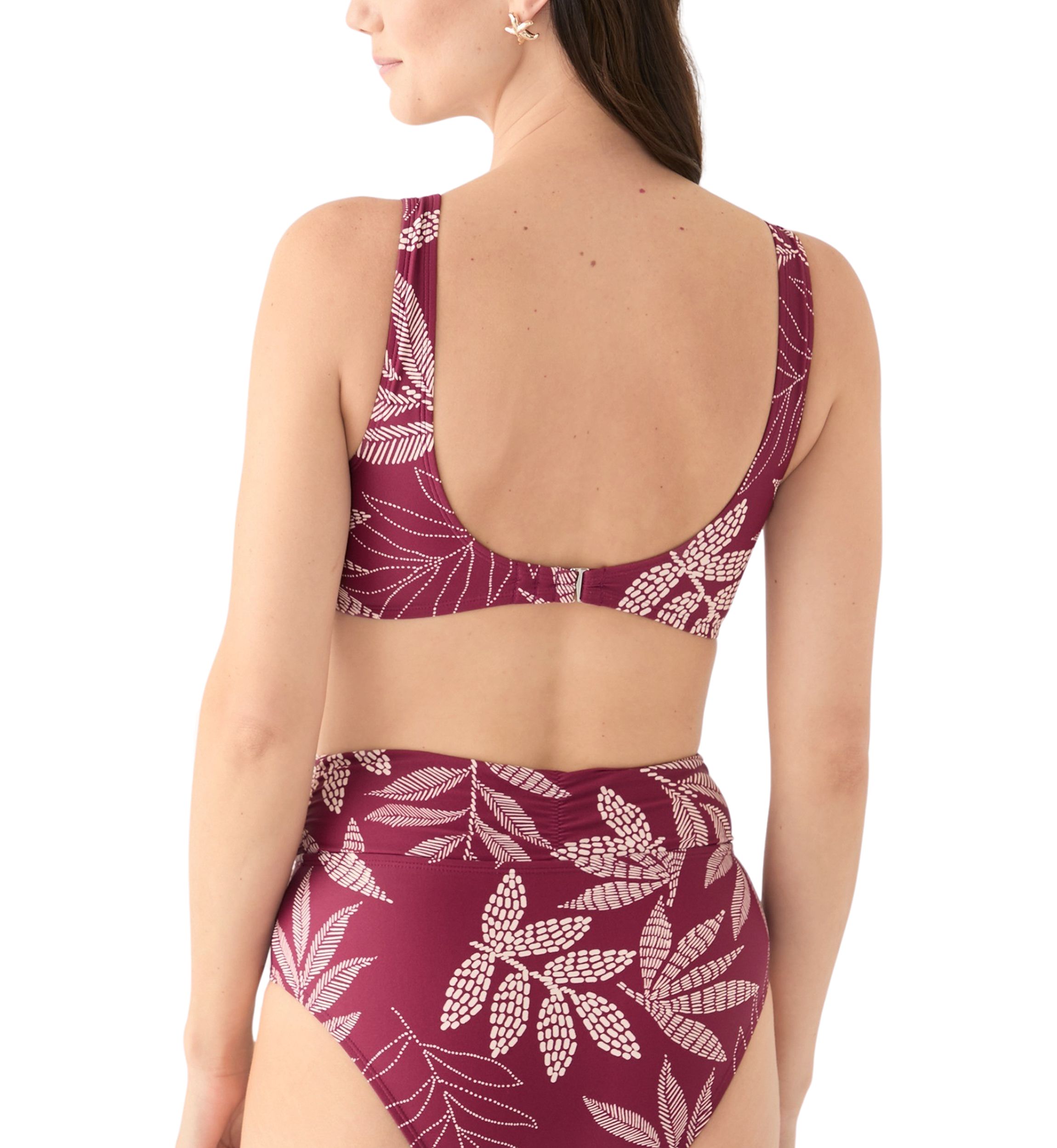 Dotted Leaves Printed Swim Top 