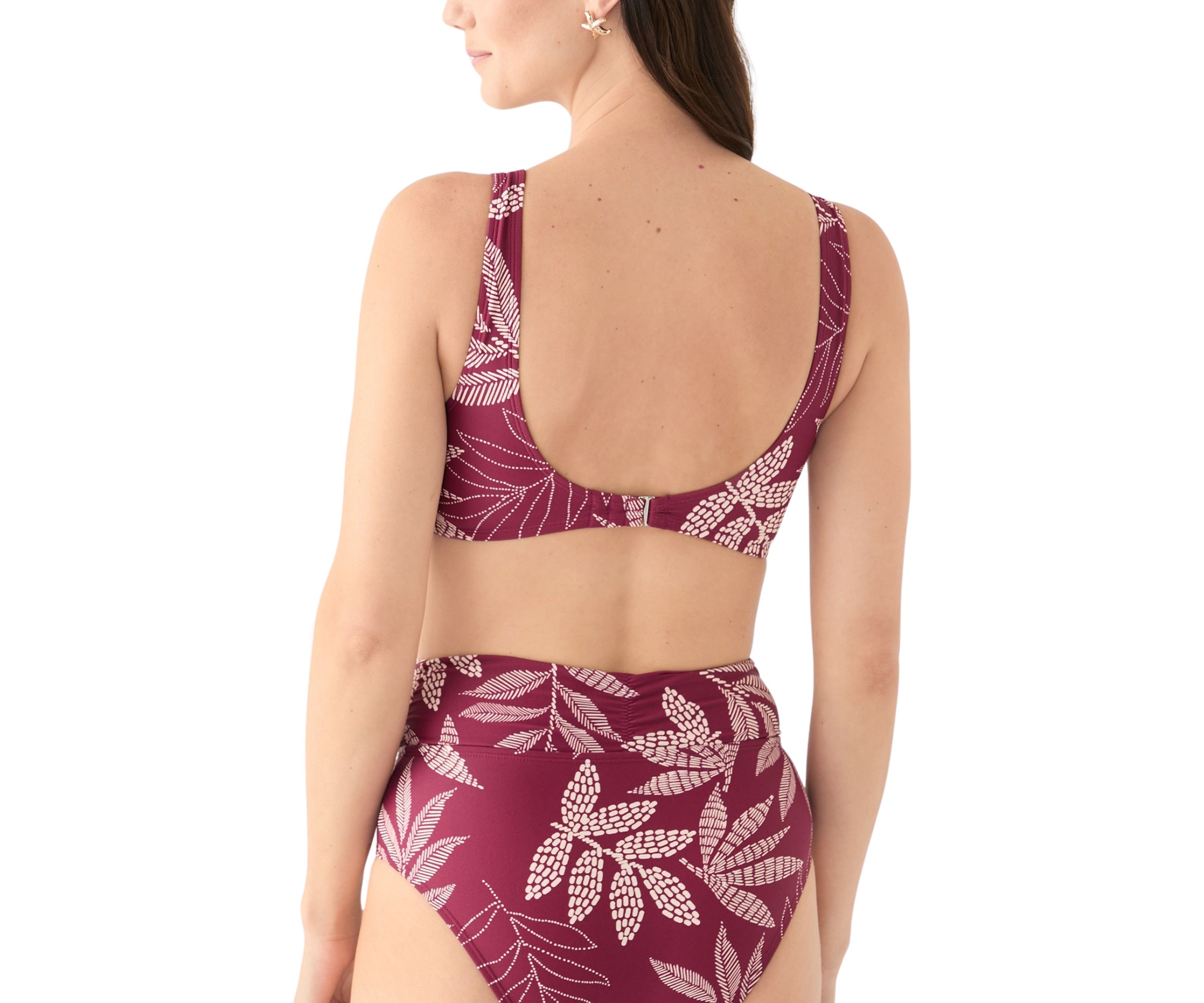 Dotted Leaves Printed Swim Top 