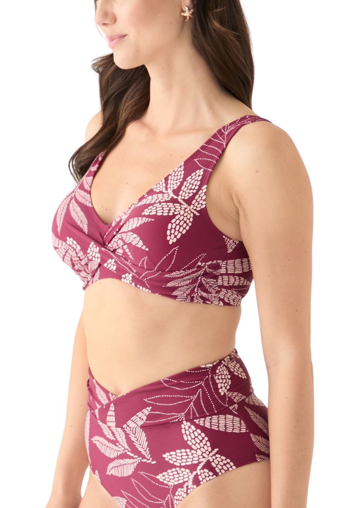 Dotted Leaves Printed Swim Top 