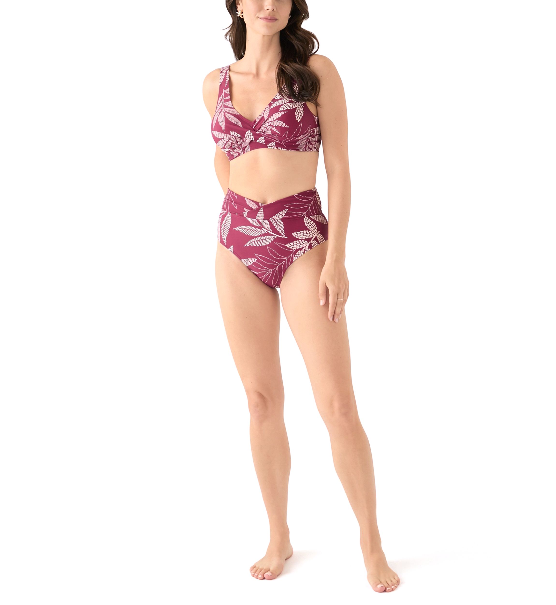 Dotted Leaves Printed Swim Top 