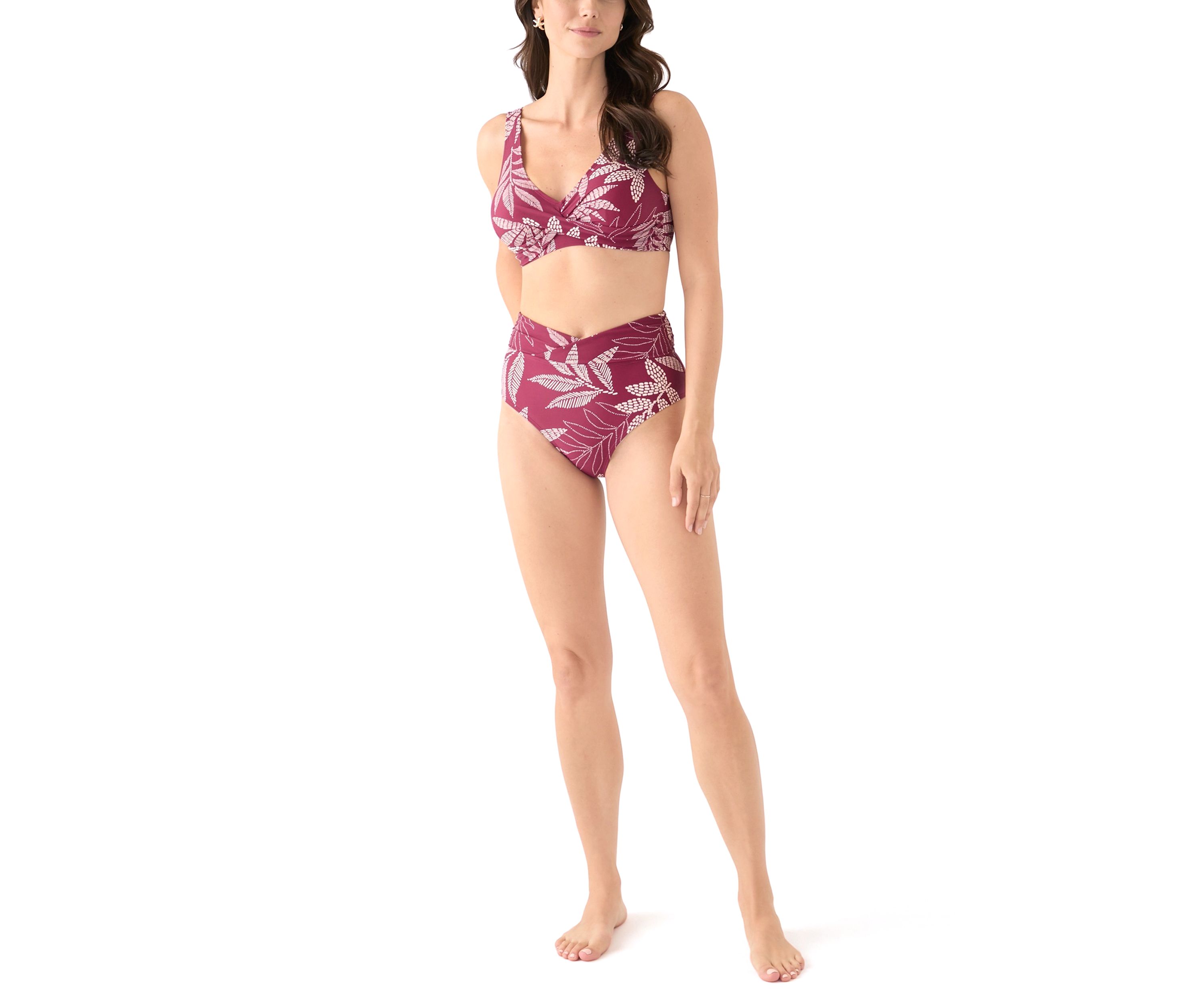 Dotted Leaves Printed Swim Top 