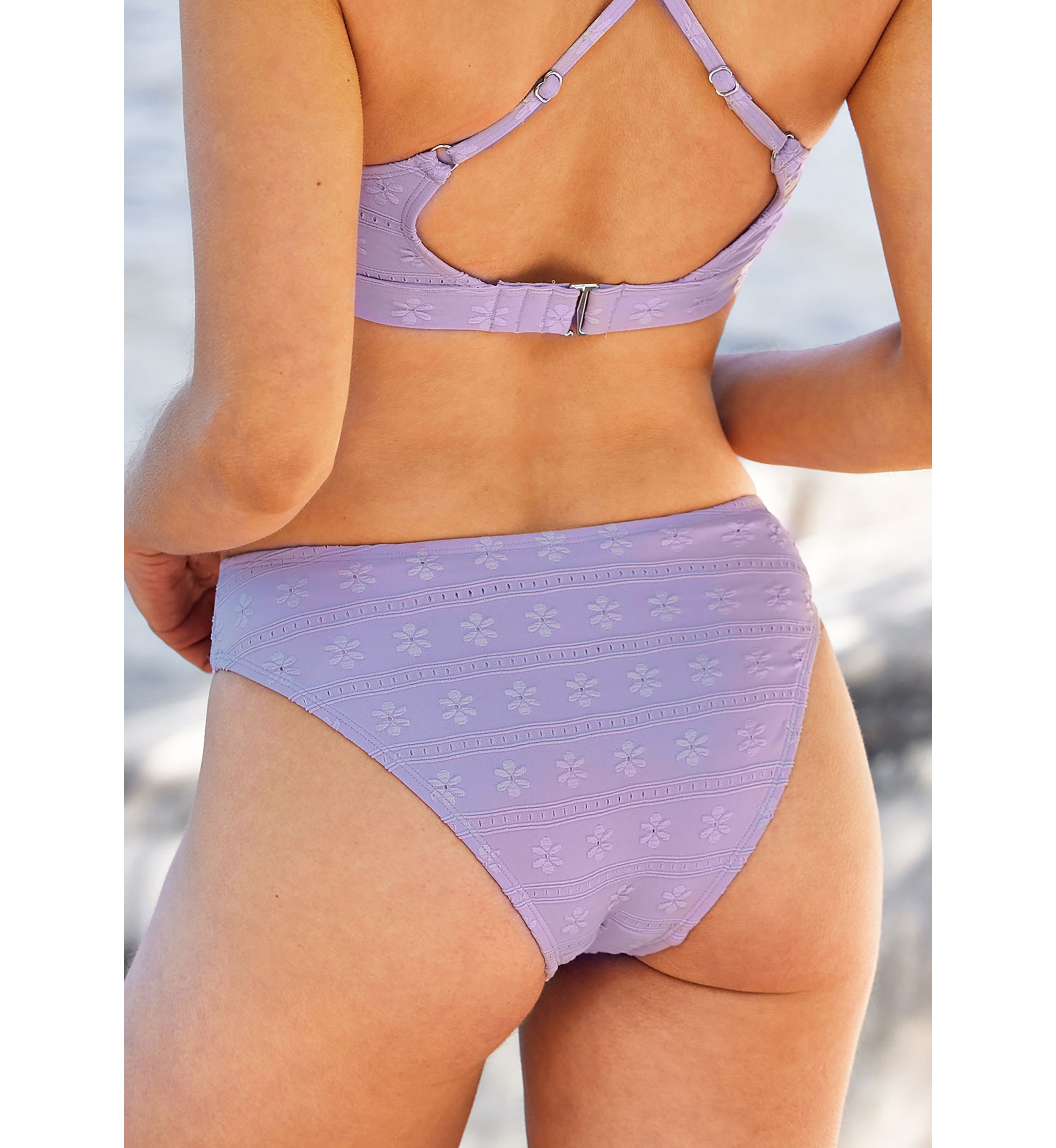 Purple Solid Mid Rise Swim Bottoms