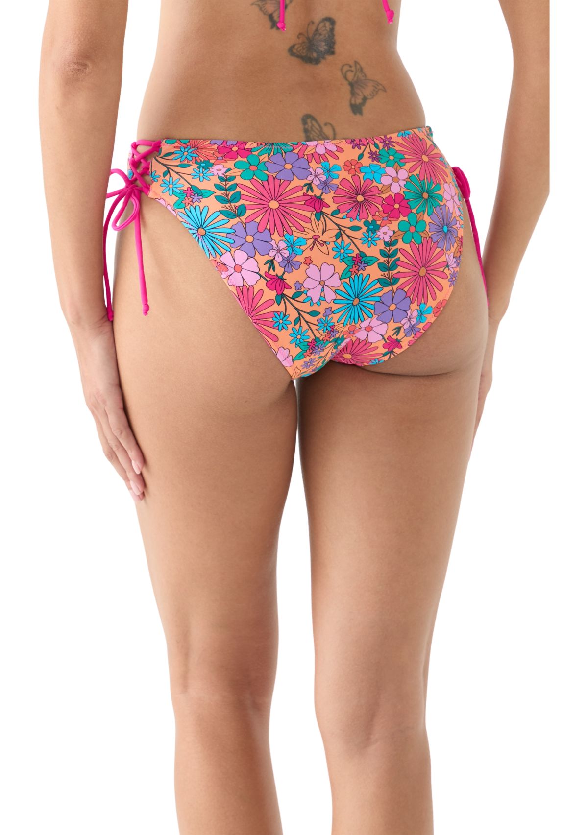 Bright Floral Adjustable Mid Rise Swim Bikini Bottoms 
