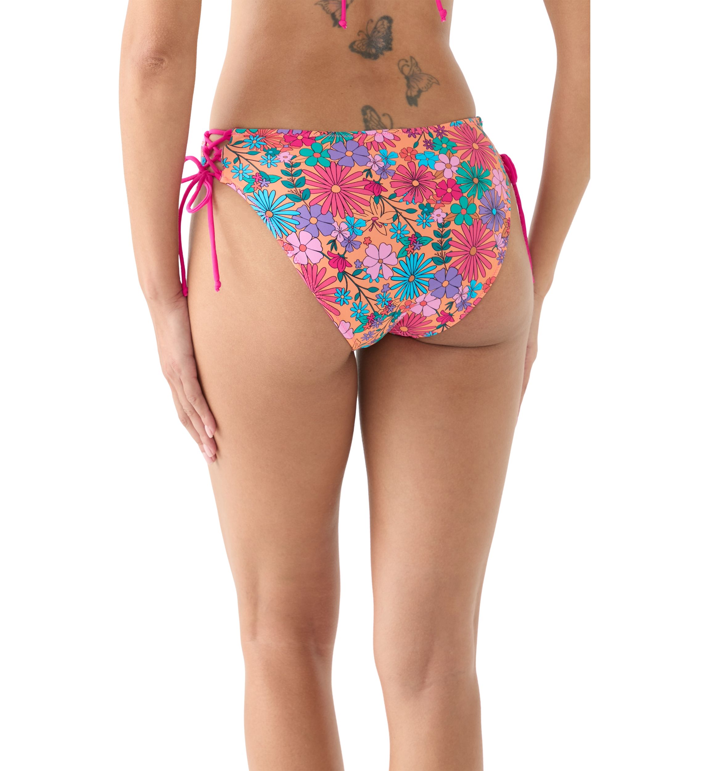 Bright Floral Adjustable Mid Rise Swim Bikini Bottoms 