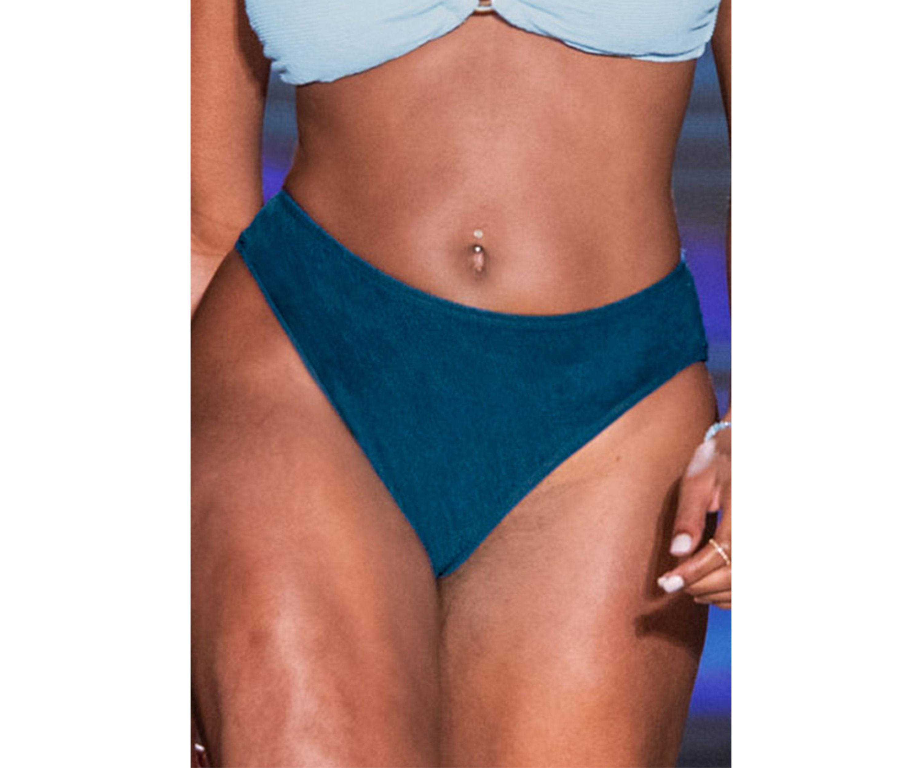 Solid Crinkle High Leg High Rise Swim Bottoms 