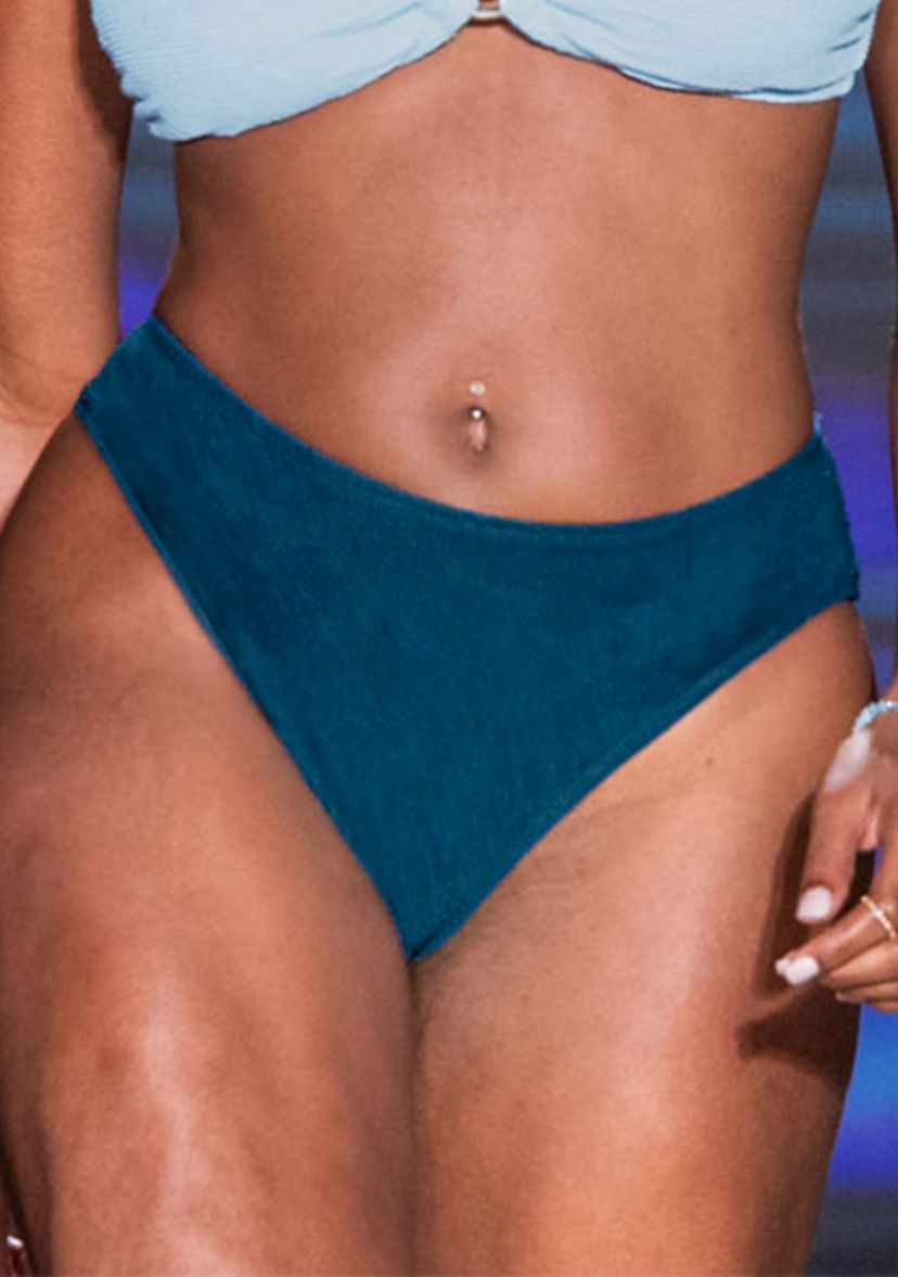 Solid Crinkle High Leg High Rise Swim Bottoms 