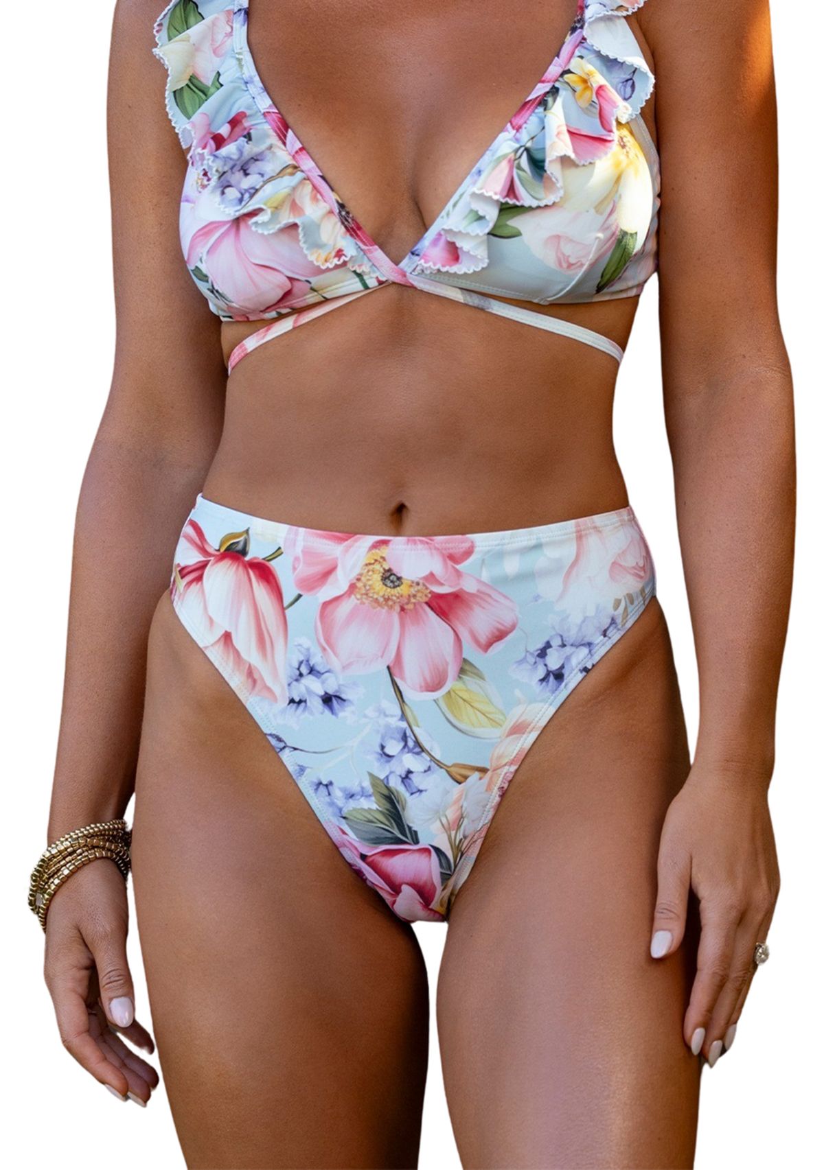 Floral High Rise High Leg Swim Briefs