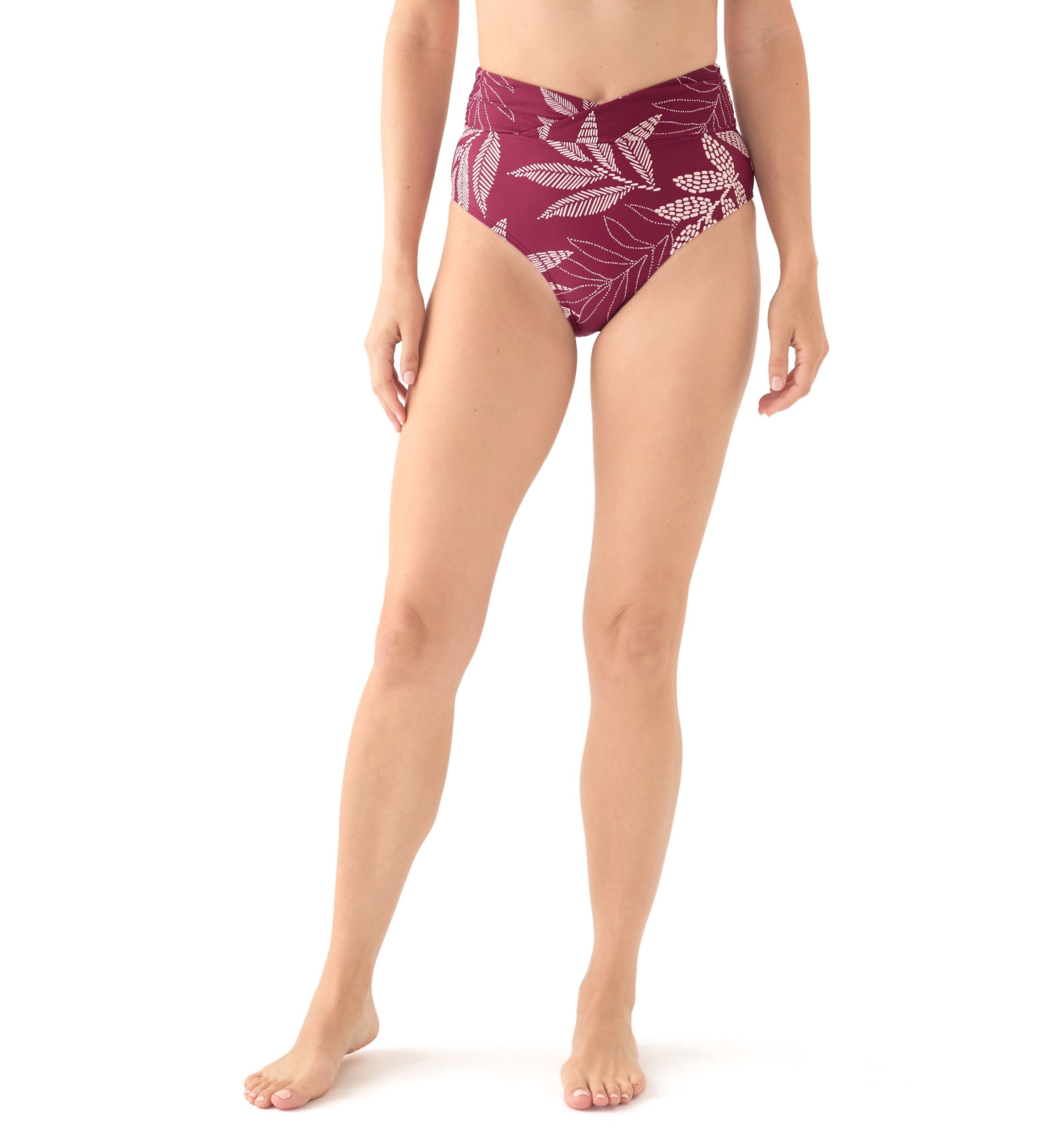 Dotted Tropical Leaves Overlap High Waisted Swim Bottoms 
