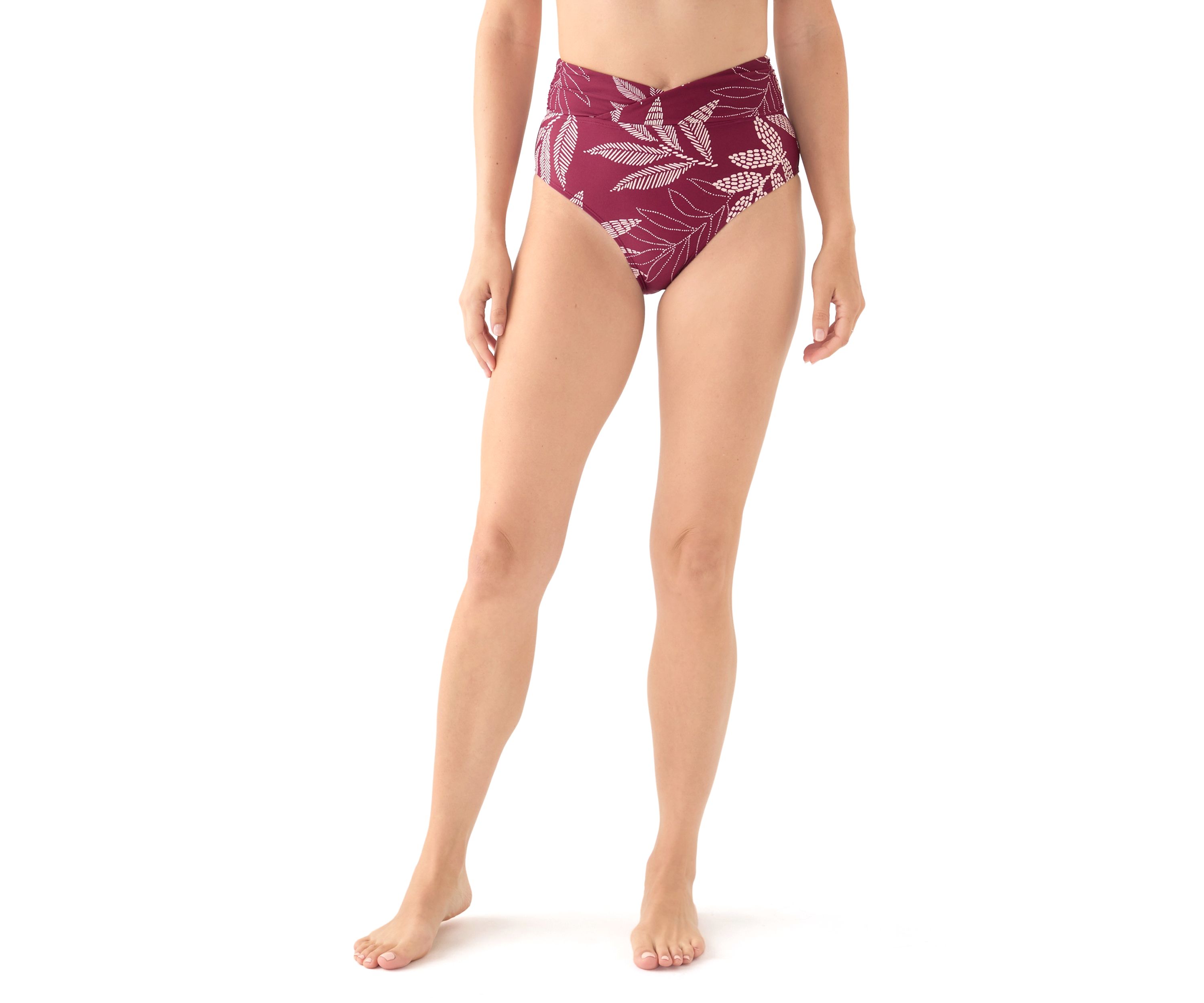 Dotted Tropical Leaves Overlap High Waisted Swim Bottoms 