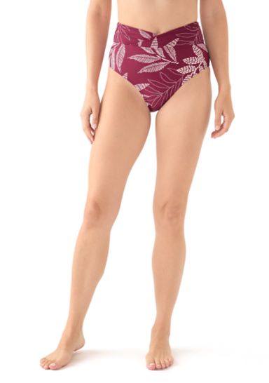 Dotted Tropical Leaves Overlap High Waisted Swim Bottoms 