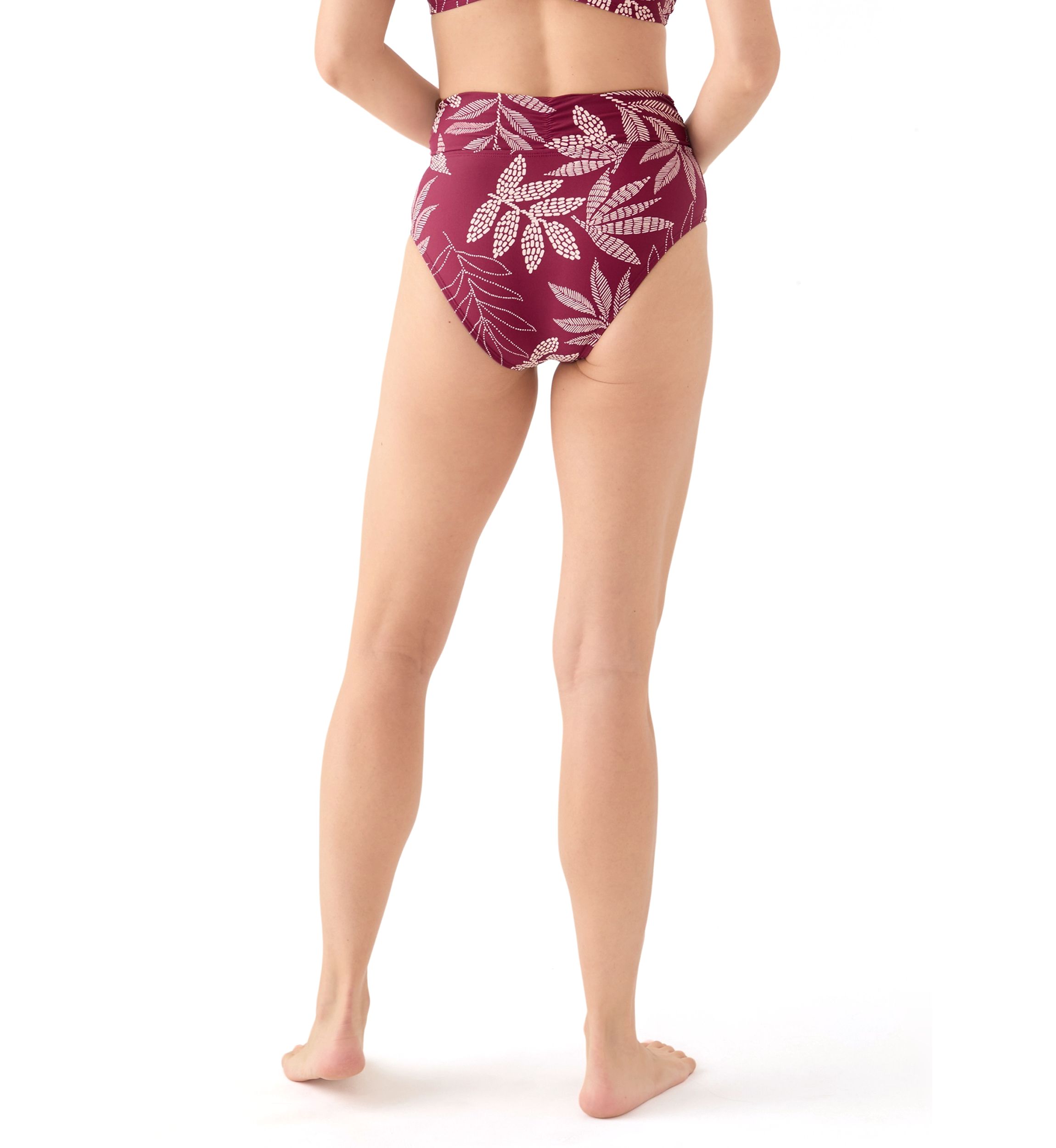 Dotted Tropical Leaves Overlap High Waisted Swim Bottoms 