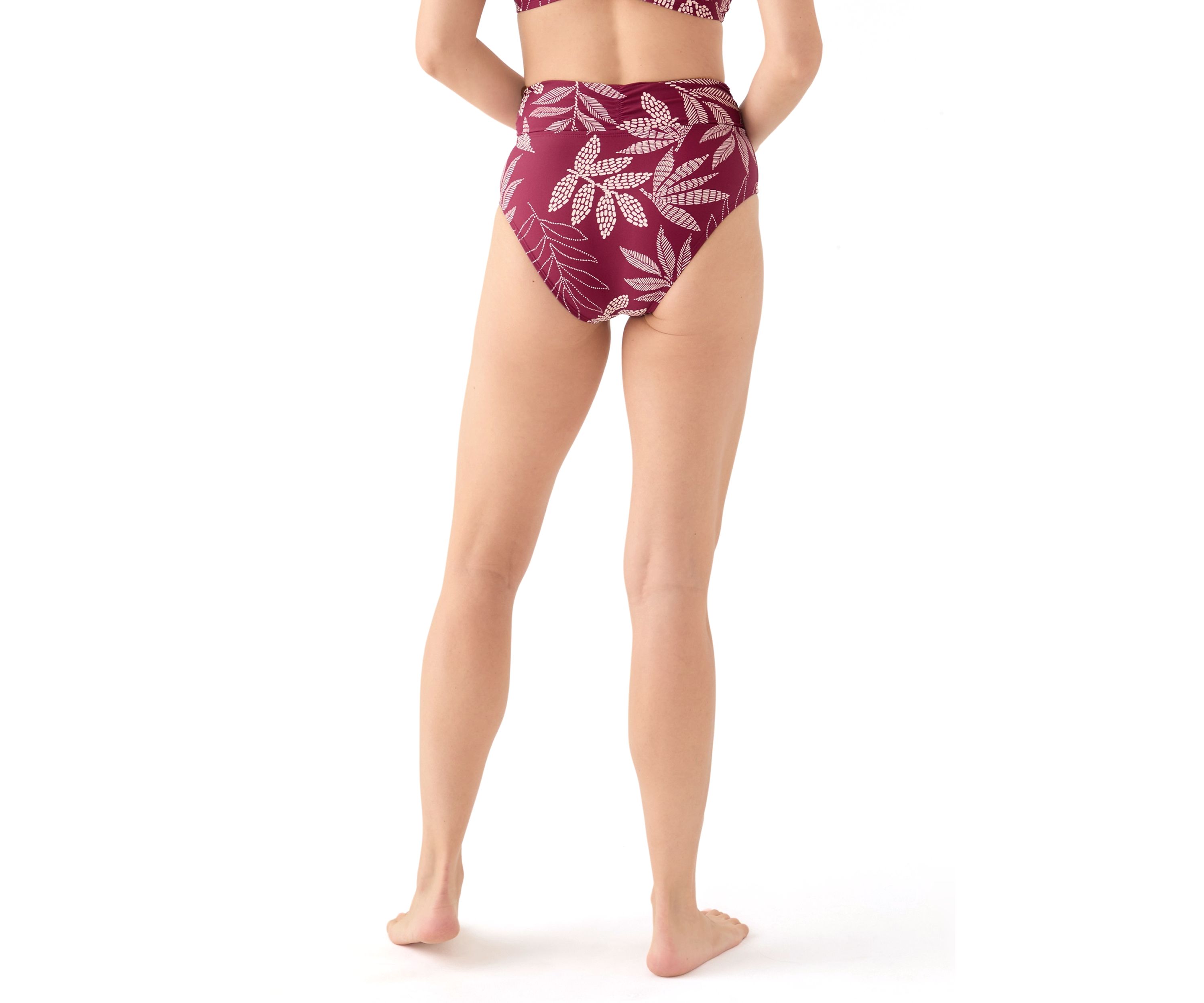 Dotted Tropical Leaves Overlap High Waisted Swim Bottoms 
