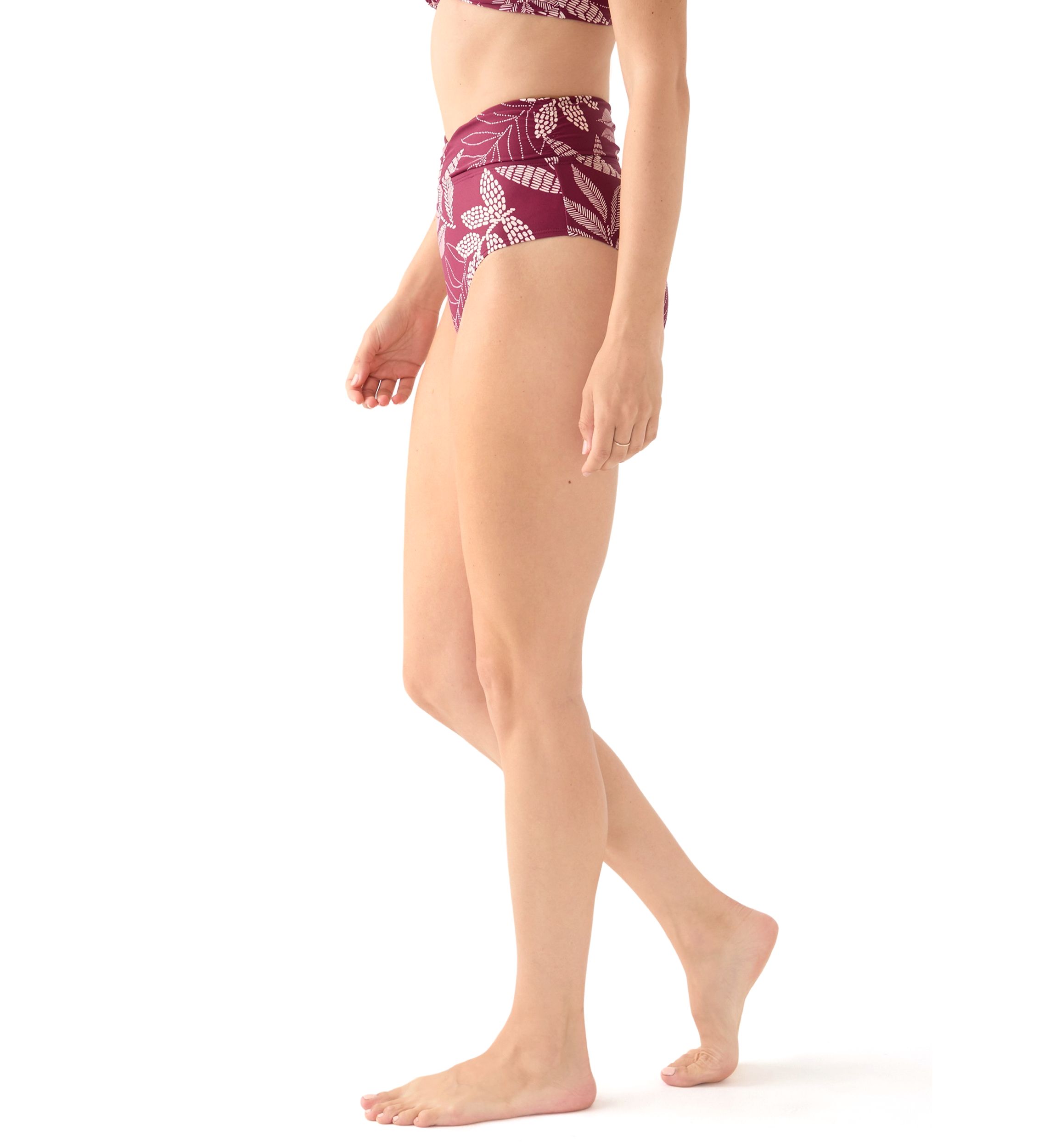 Dotted Tropical Leaves Overlap High Waisted Swim Bottoms 