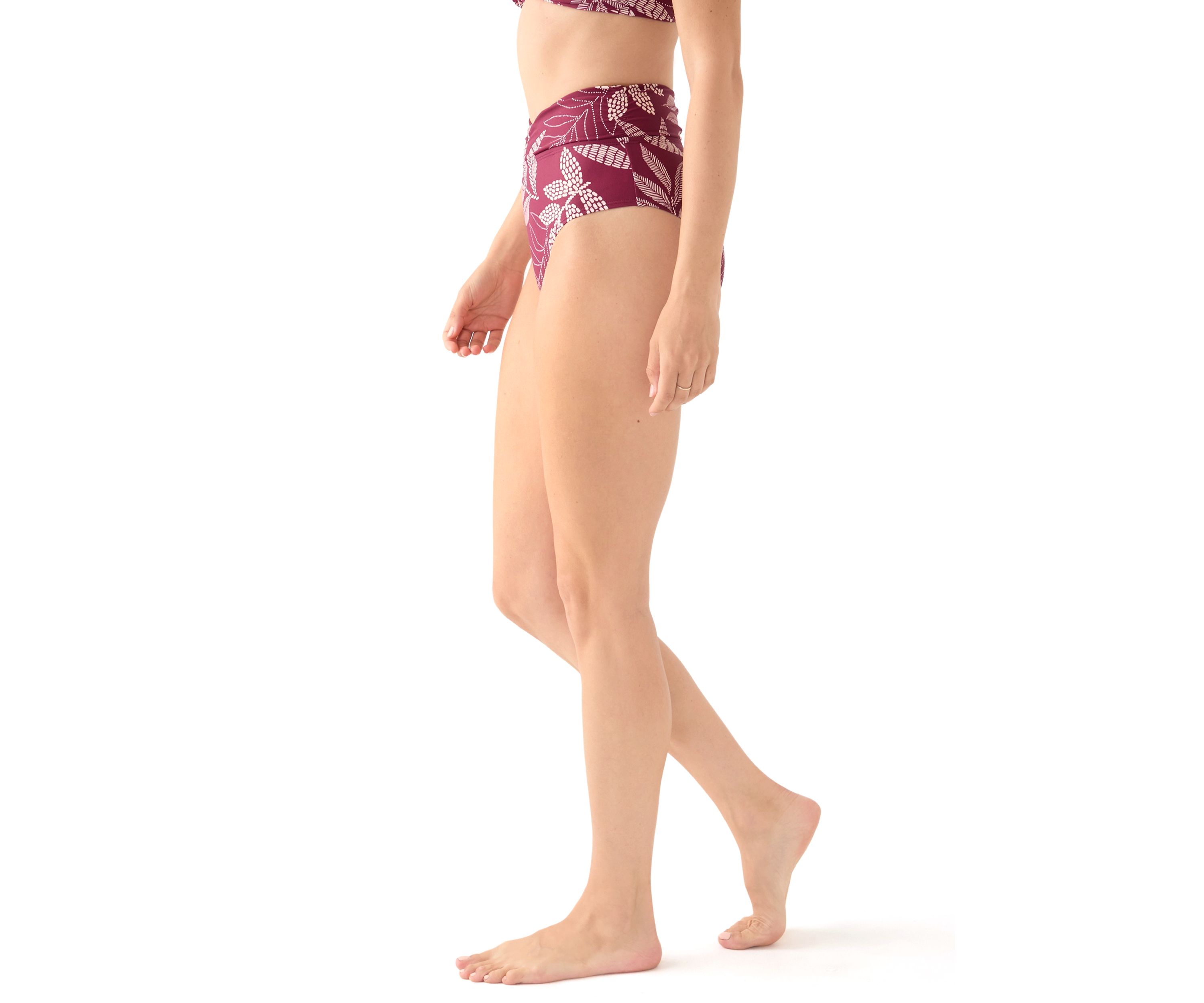 Dotted Tropical Leaves Overlap High Waisted Swim Bottoms 