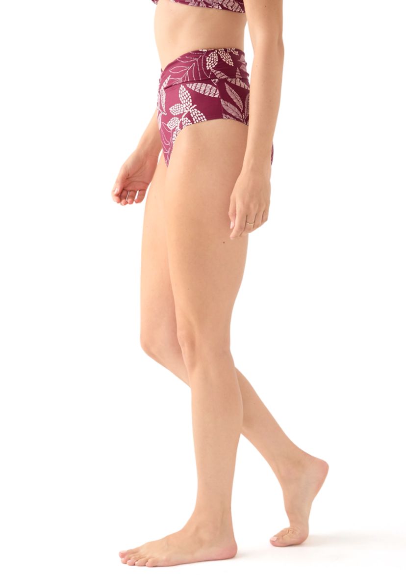 Dotted Tropical Leaves Overlap High Waisted Swim Bottoms 