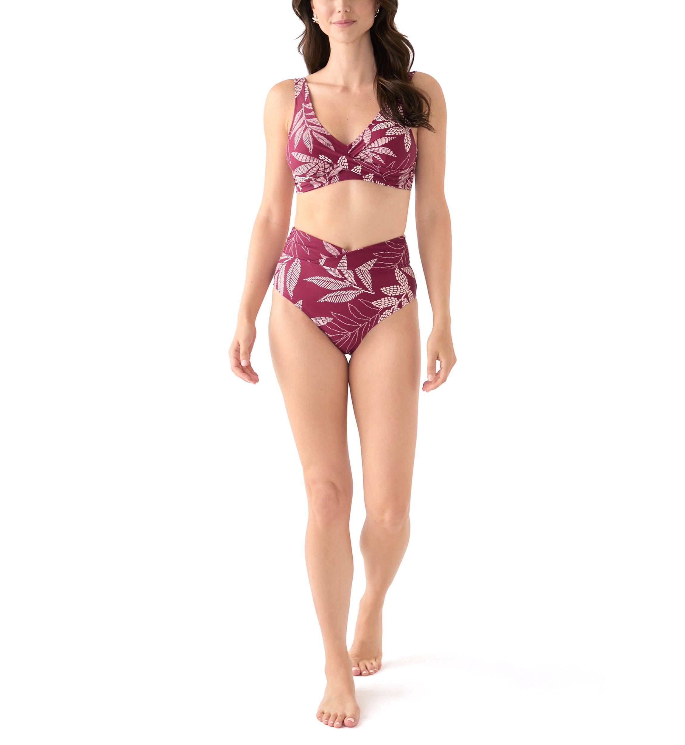 Dotted Tropical Leaves Overlap High Waisted Swim Bottoms 