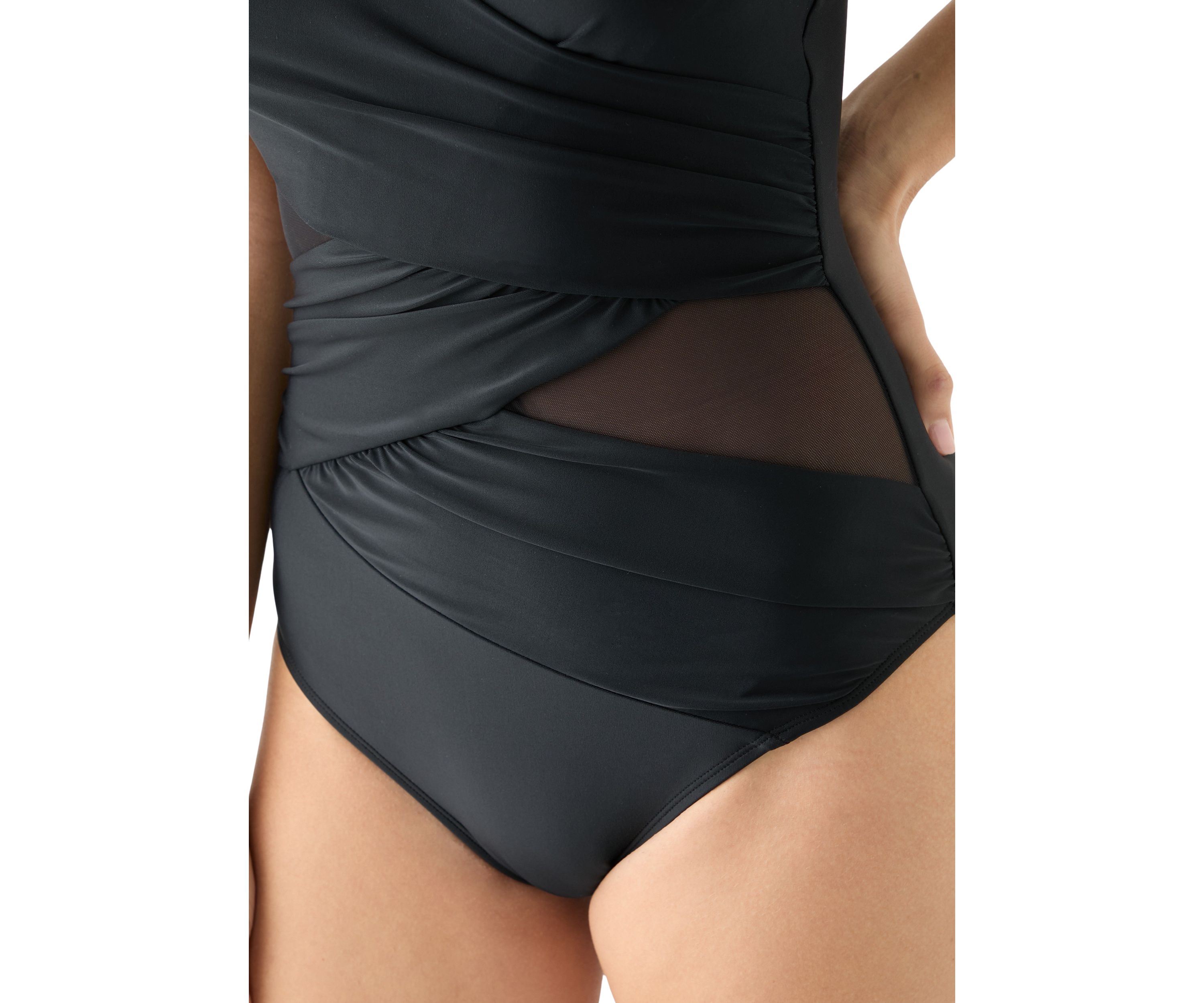 Solid Wrap Front Shirred One Piece Swimsuit