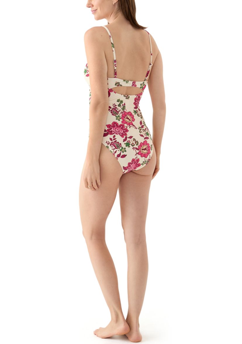Vintage Floral Keyhole One Piece Swimsuit 