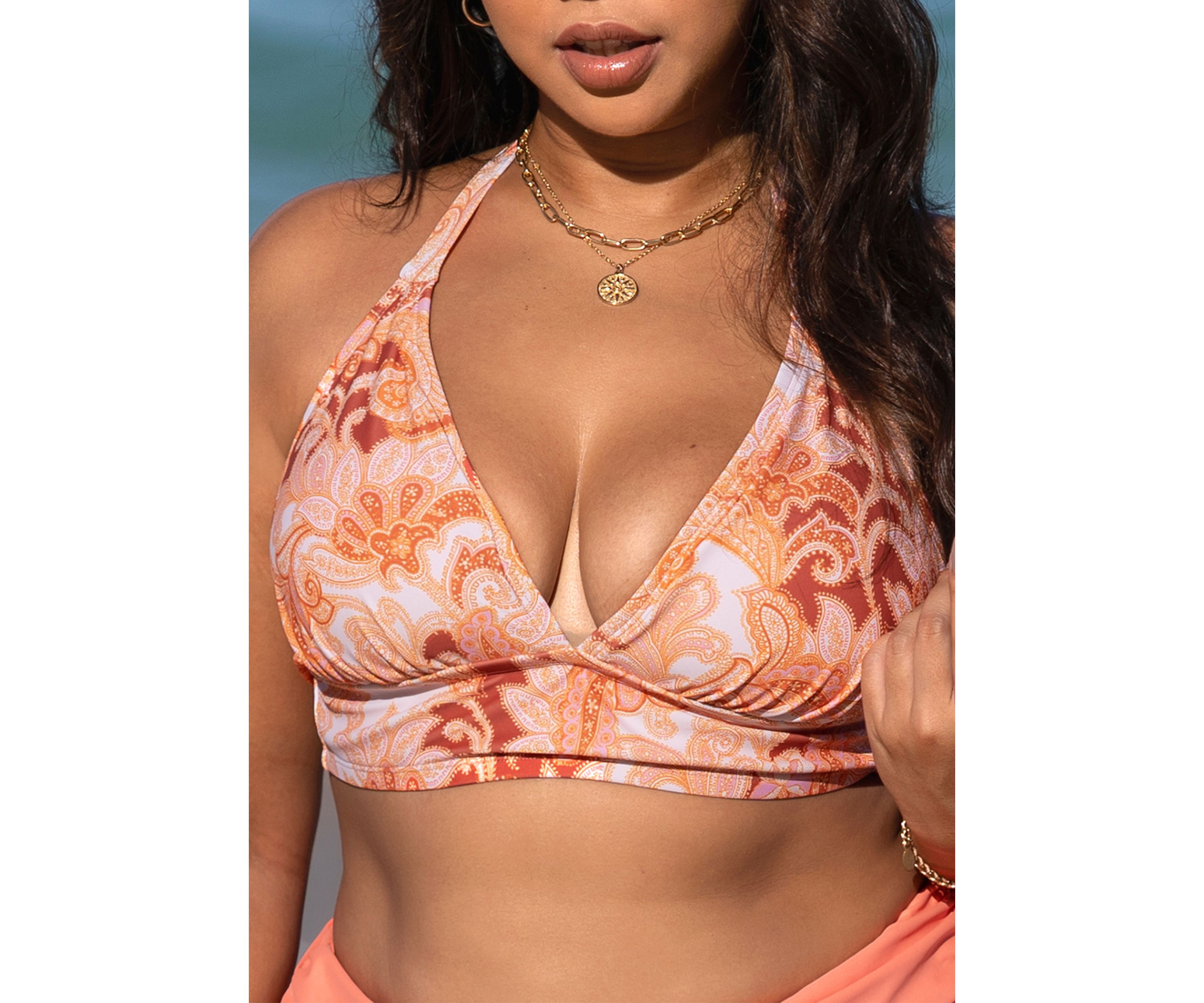 Plus Size Floral Printed Banded Triangle Bikini Swim Top