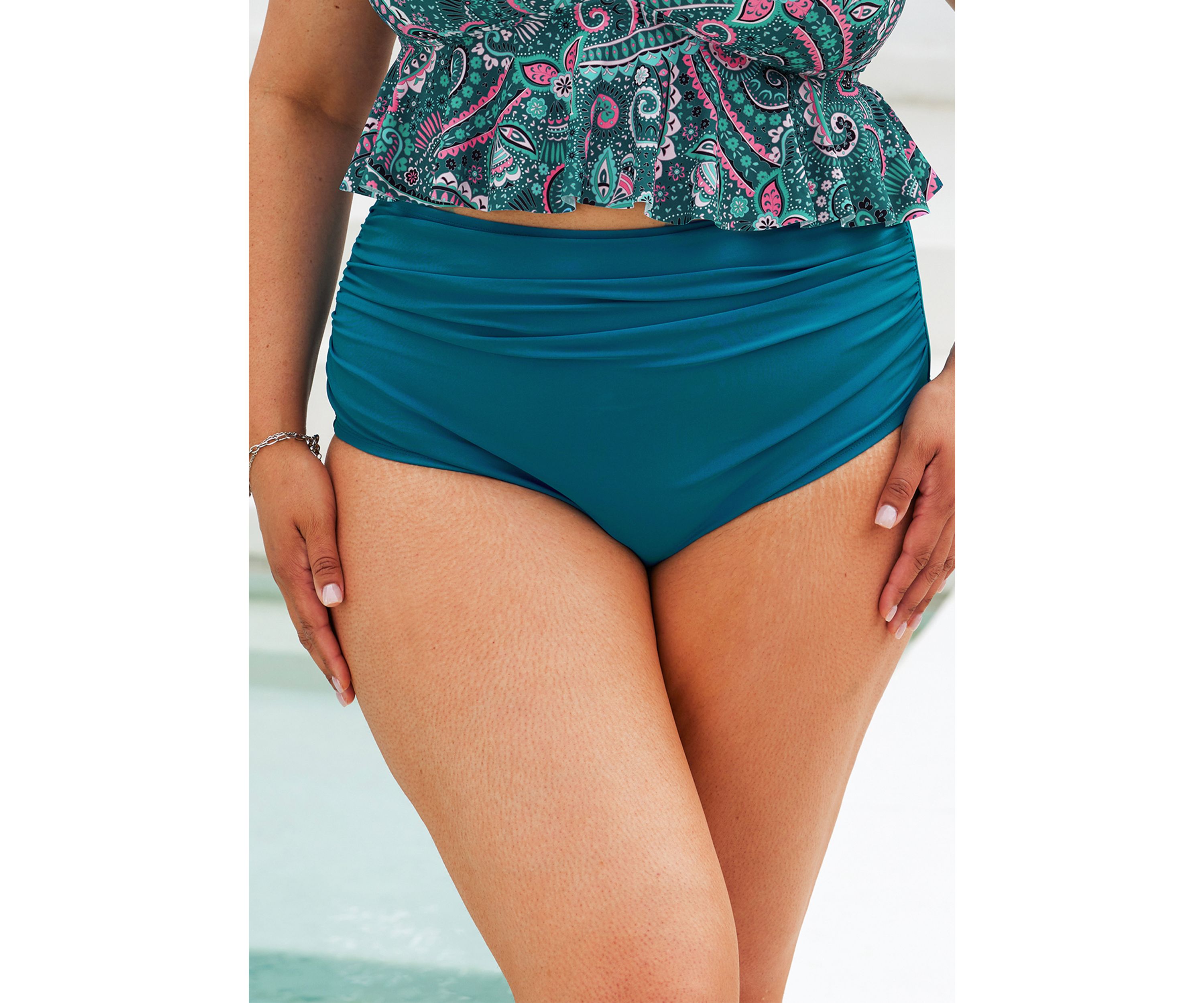 Plus Size High Waist Solid Swim Bottoms