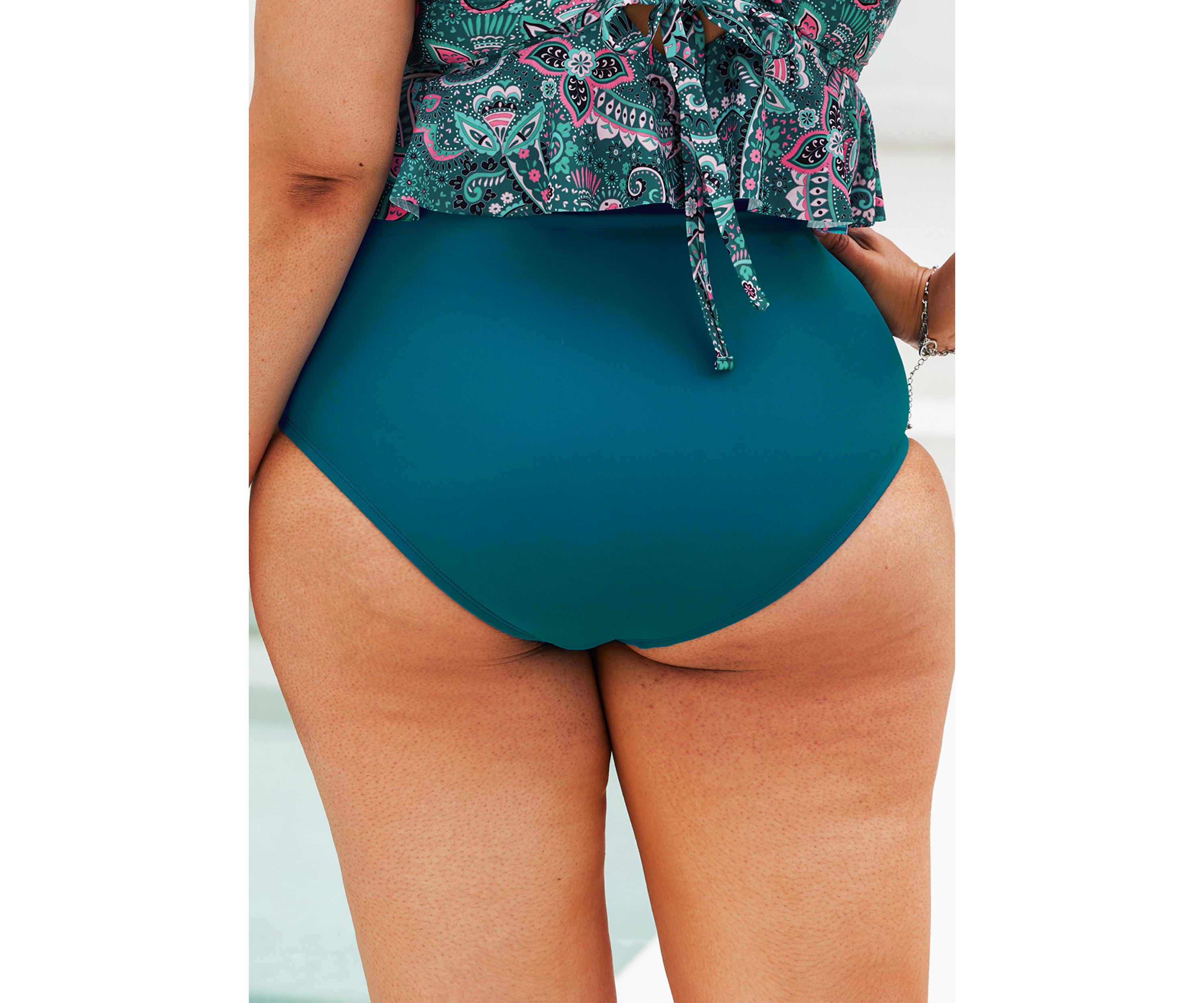 Plus Size High Waist Solid Swim Bottoms